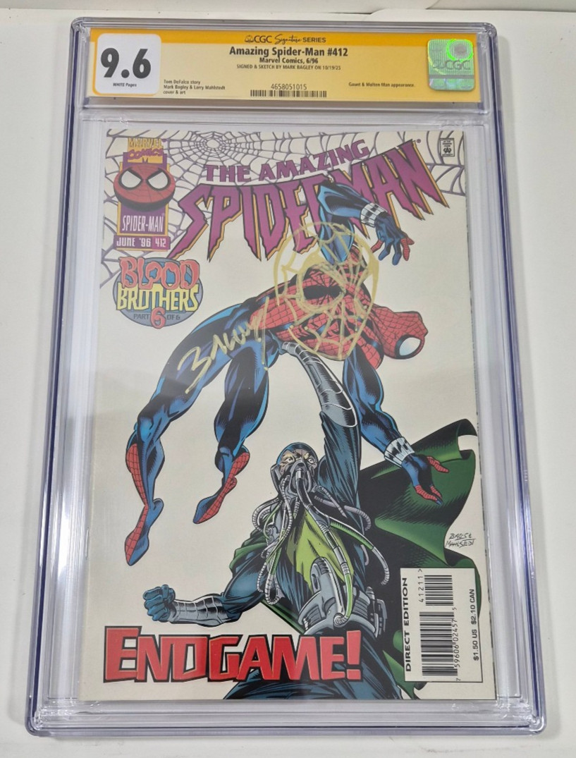 AMAZING SPIDER-MAN #412 CGC 9.6 SS SIGNED/SKETCHED BY MARK BAGLEY GAUNT M.MAN AMAZING SPIDER-MAN #412 CGC 9.6 SS SIGNED/SKETCHED BY MARK BAGLEY GAUNT M.MAN
