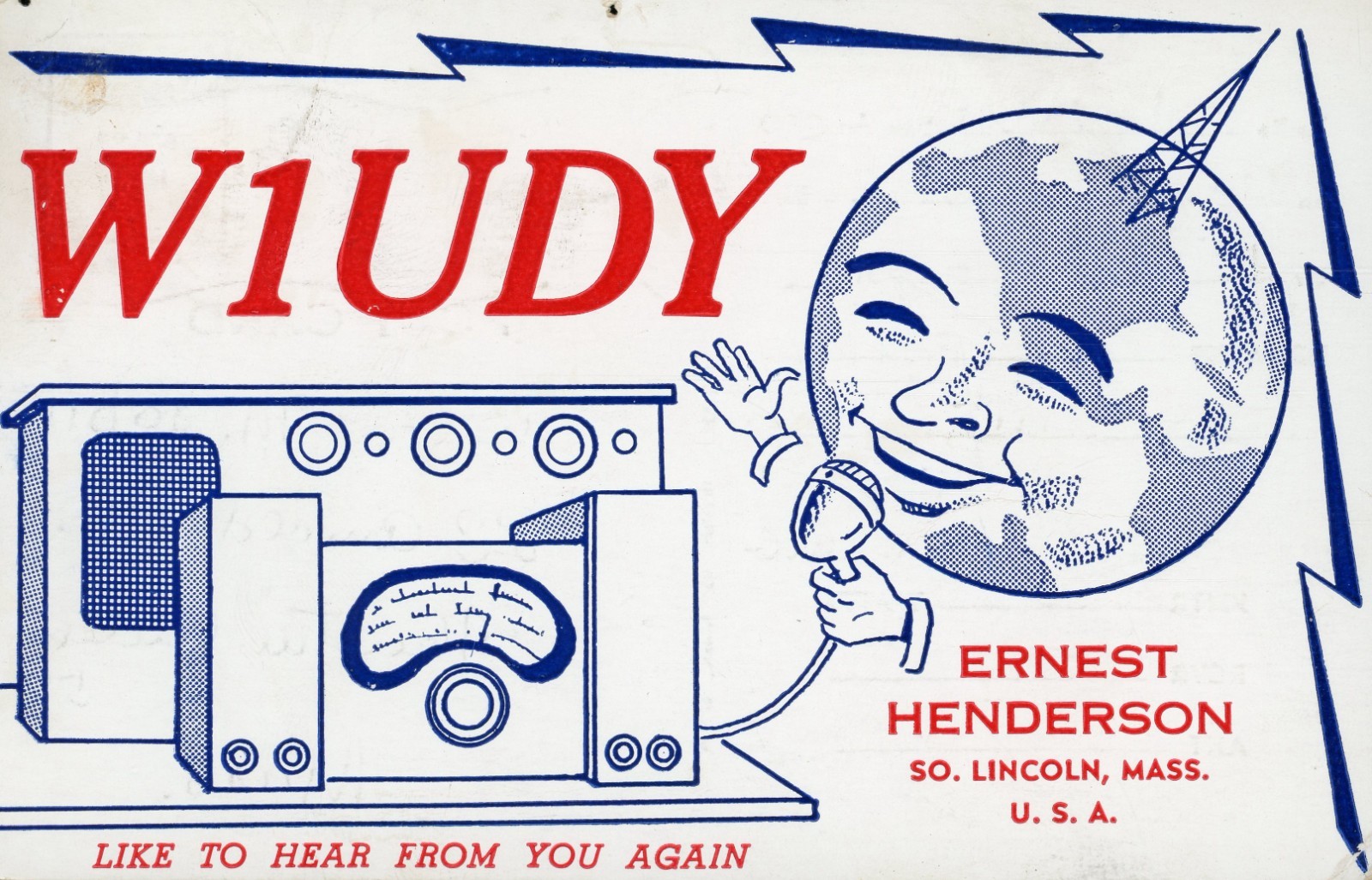 Vintage Amateur Radio QSL Postcard, 1952, W1UDY, South Lincoln, MA, Scott #806 Vintage Amateur Radio QSL Postcard, 1952, W1UDY, South Lincoln, MA, Scott #806