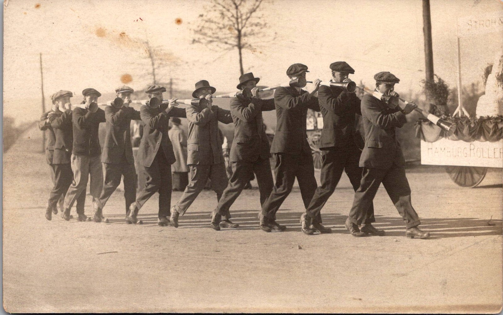 RPPC Men Marching Playing Long Horns Parade Vintage Postcard 4P24-26 RPPC Men Marching Playing Long Horns Parade Vintage Postcard 4P24-26