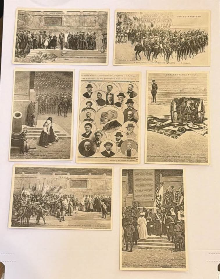 Pantheon de Le Guerre French postcards. 1920s. Lot of 8 Pantheon de Le Guerre French postcards. 1920s. Lot of 8