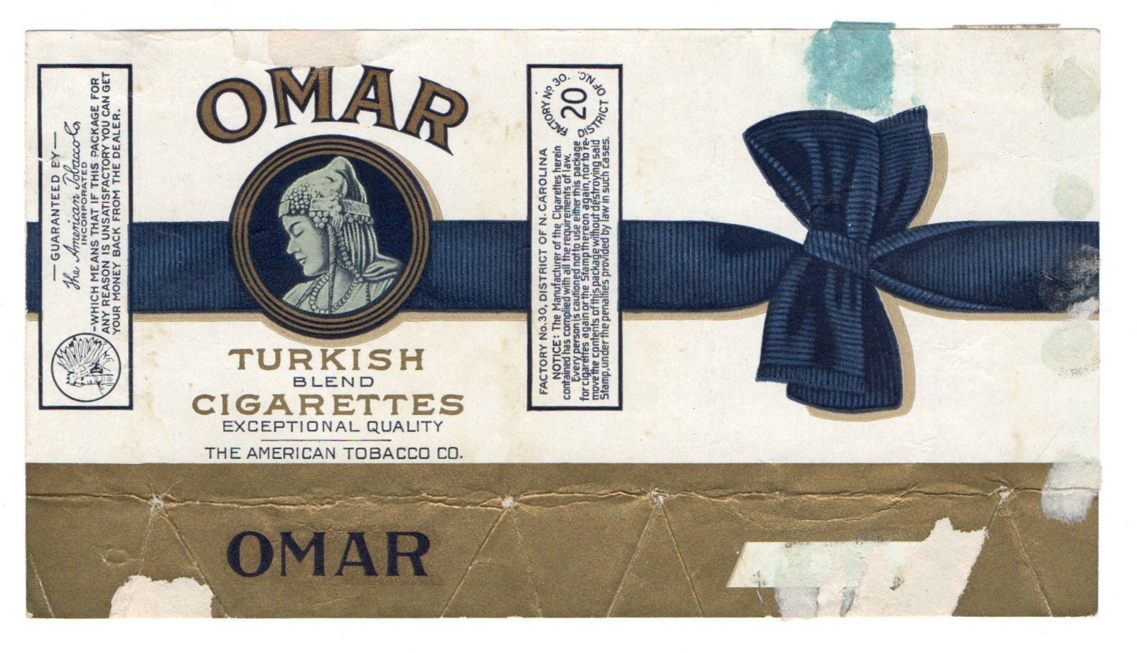 Antique 1920s-30s Omar Turkish Blend Cigarettes American Tobacco Co Paper Label Antique 1920s-30s Omar Turkish Blend Cigarettes American Tobacco Co Paper Label