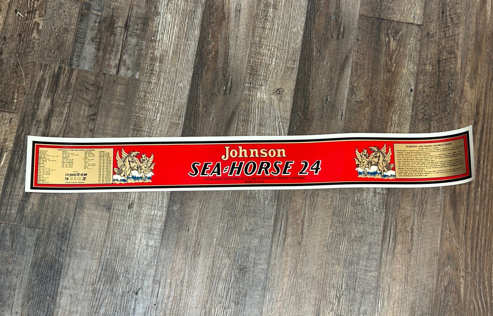 Johnson Sea Horse 24 decal Red White Black Gold outboard engine Johnson Sea Horse 24 decal Red White Black Gold outboard engine