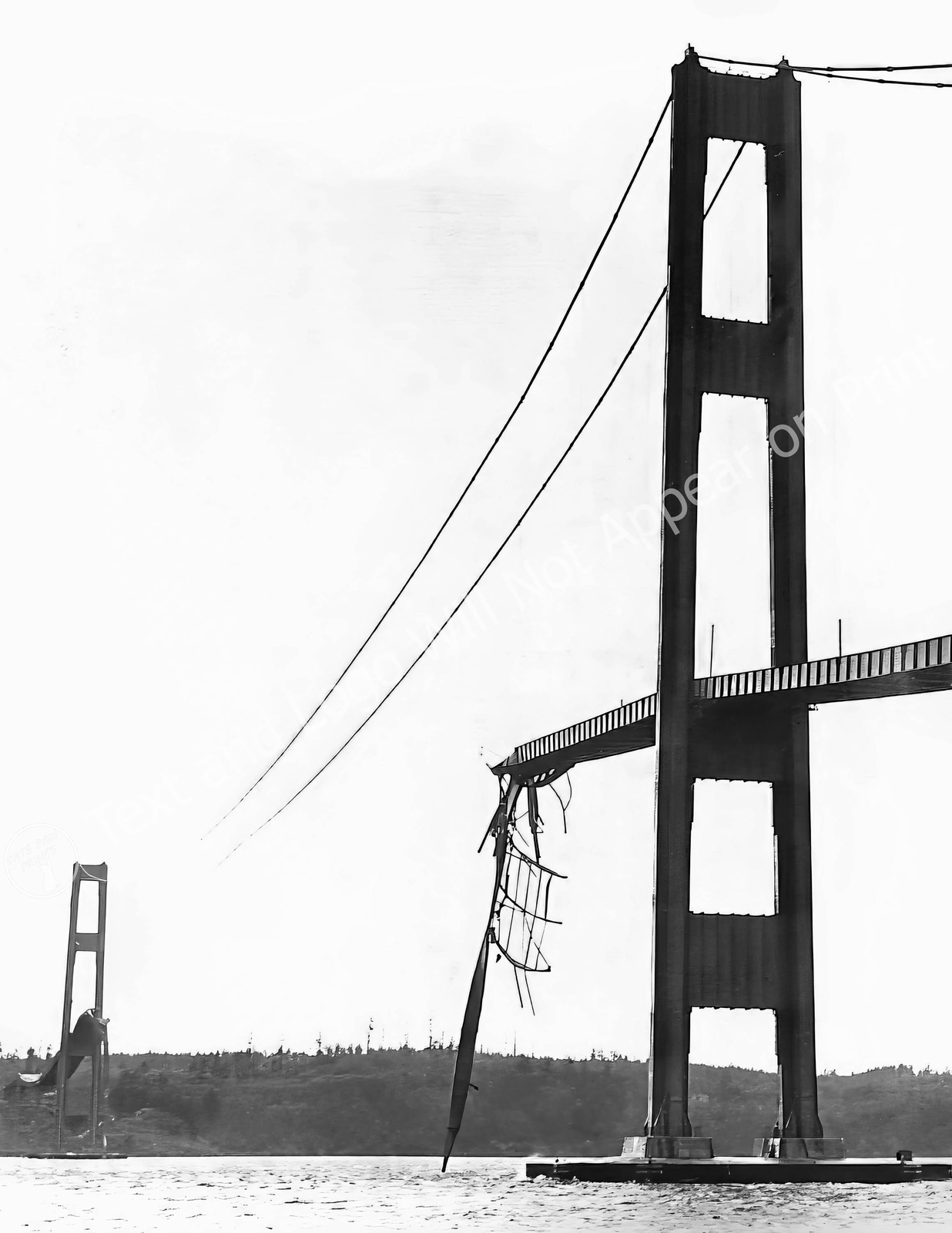 1940 Tacoma Narrows Bridge After Collapse, Washington Vintage Old Photo Reprint 1940 Tacoma Narrows Bridge After Collapse, Washington Vintage Old Photo Reprint