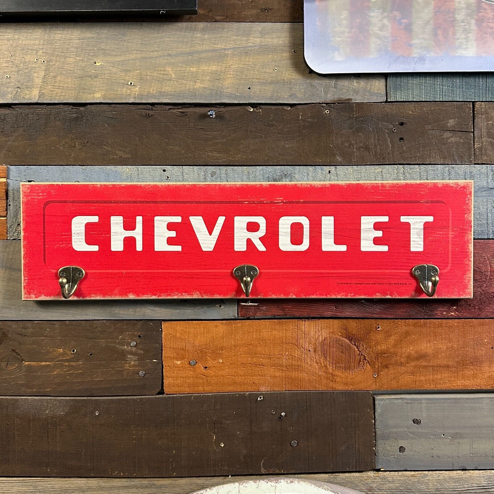 Chevrolet Red Tailgate Wood Wall Hooks Home Decor and Wall Sign Vintage Design