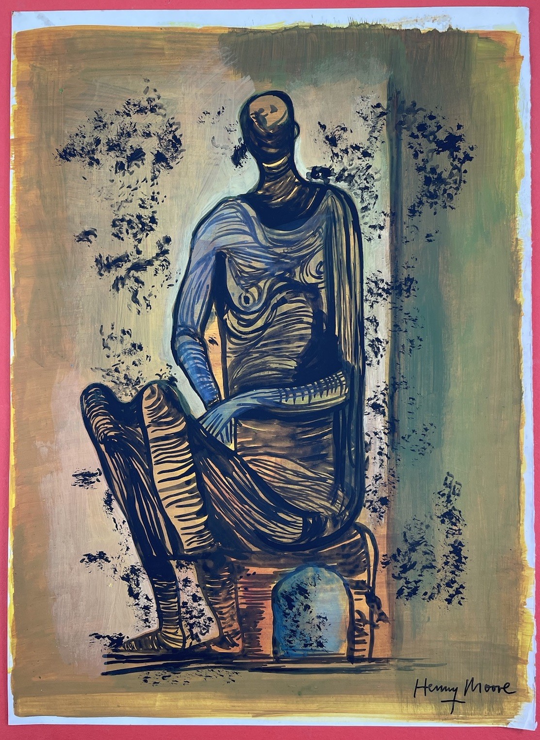 Henry Moore (Handmade) Mixed media on paper Drawing signed