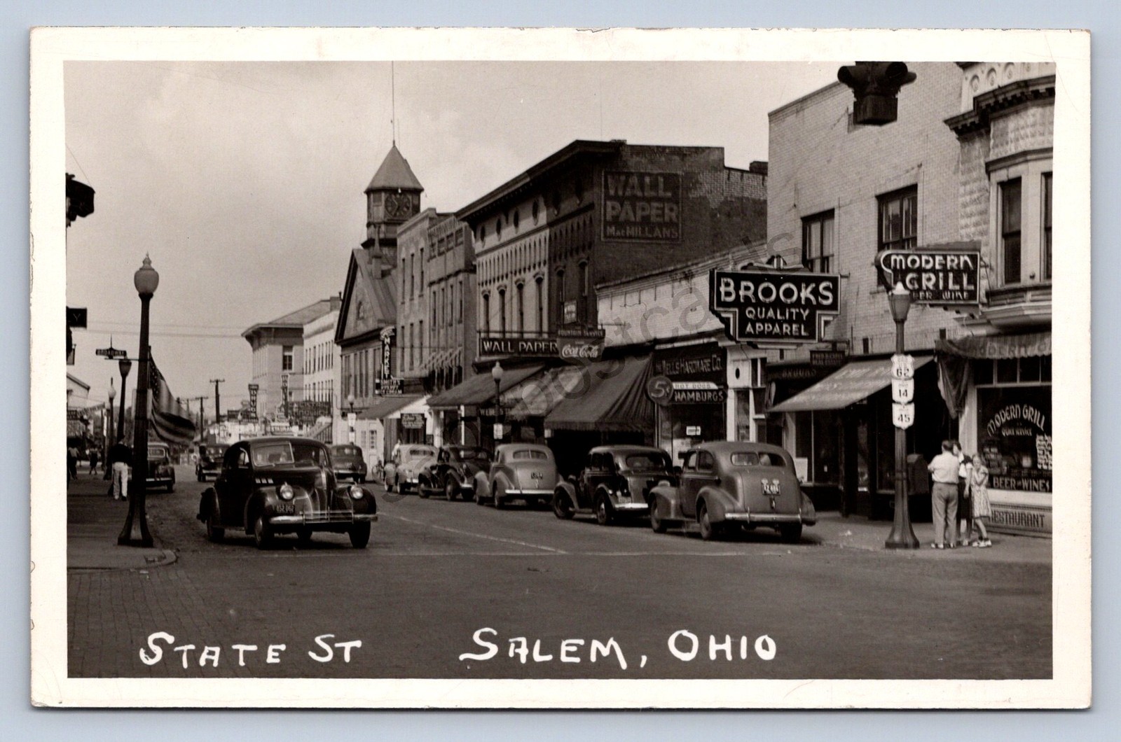 J87/ Salem Ohio RPPC Postcard c1940s State Street Stores Automobiles 138