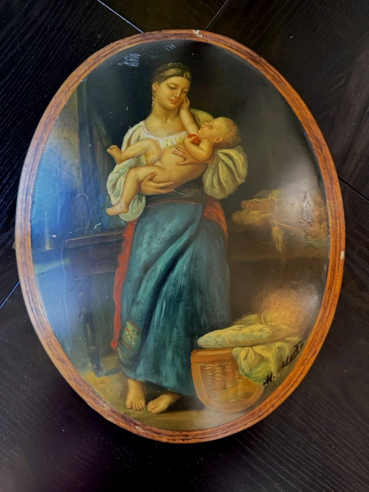 Antique Hand Painted Italian Art On Wood Signed By Artist 16” Antique Hand Painted Italian Art On Wood Signed By Artist 16”