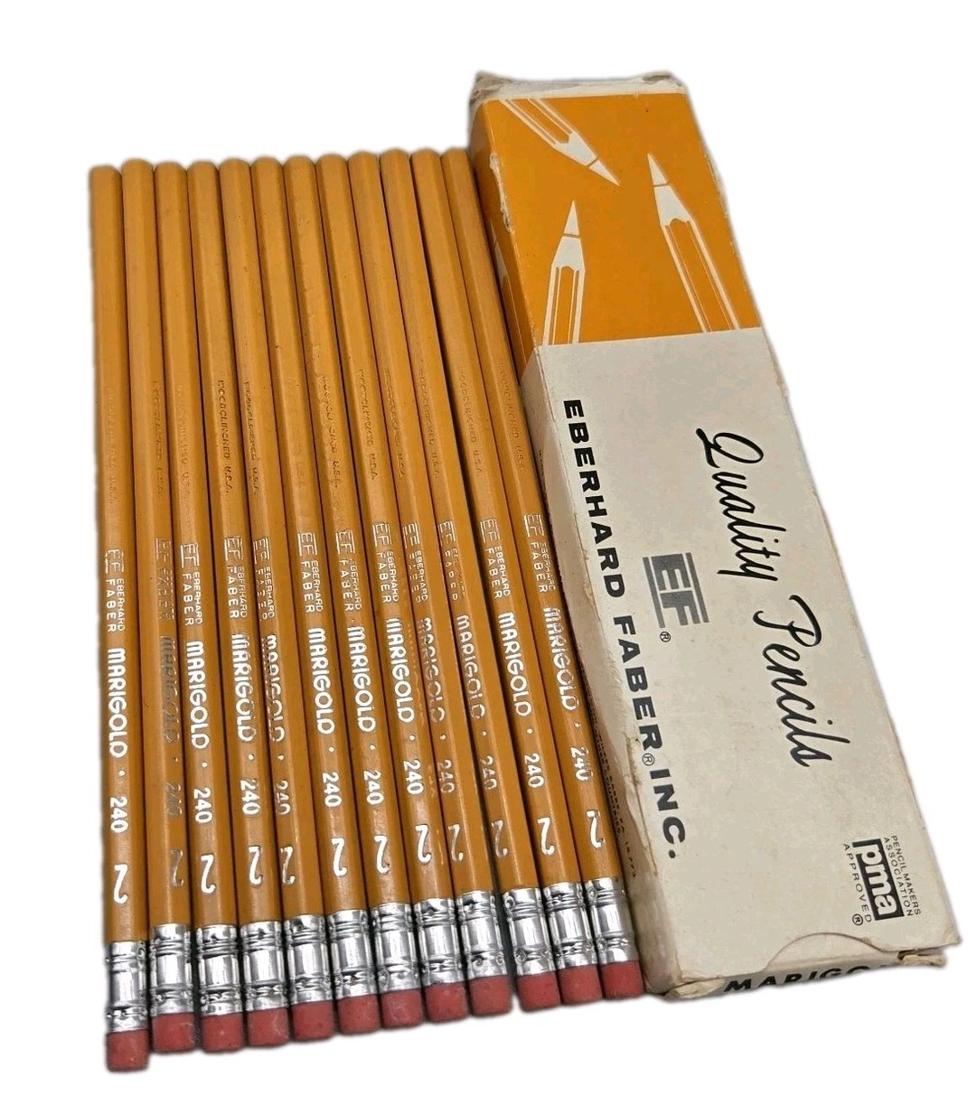 VTG Eberhard Faber Quality Pencils MARIGOLD 240 No 2 Box of 12 Wood  USA