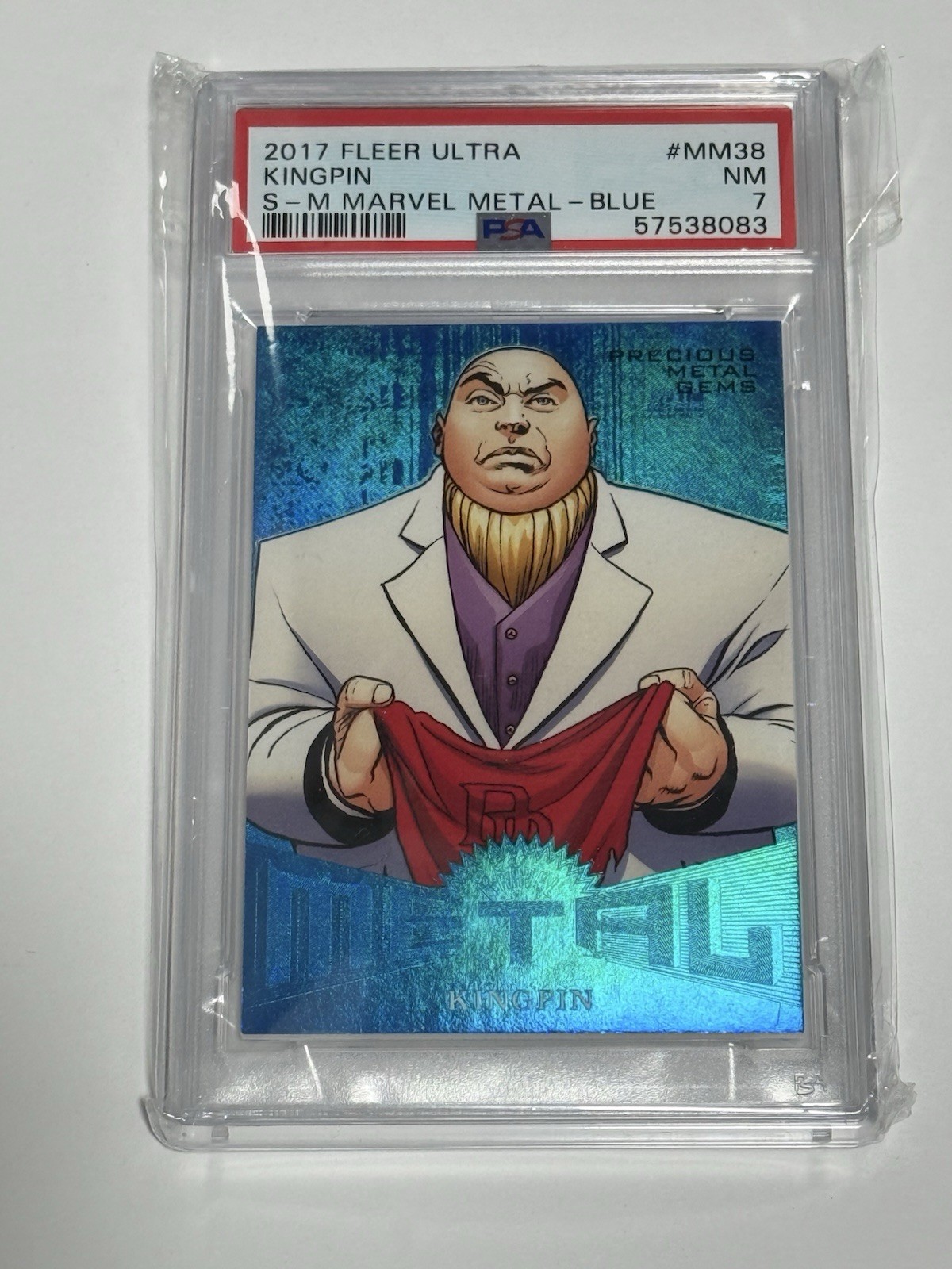 2017 Fleer Ultra Marvel Kingpin MM38 Precious Metal Gems PMG Blue 16/49 PSA 7 2017 Fleer Ultra Marvel Kingpin MM38 Precious Metal Gems PMG Blue 16/49 PSA 7