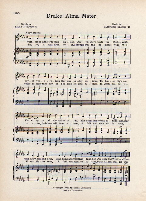 DRAKE UNIVERSITY vintage song sheet c 1941 \