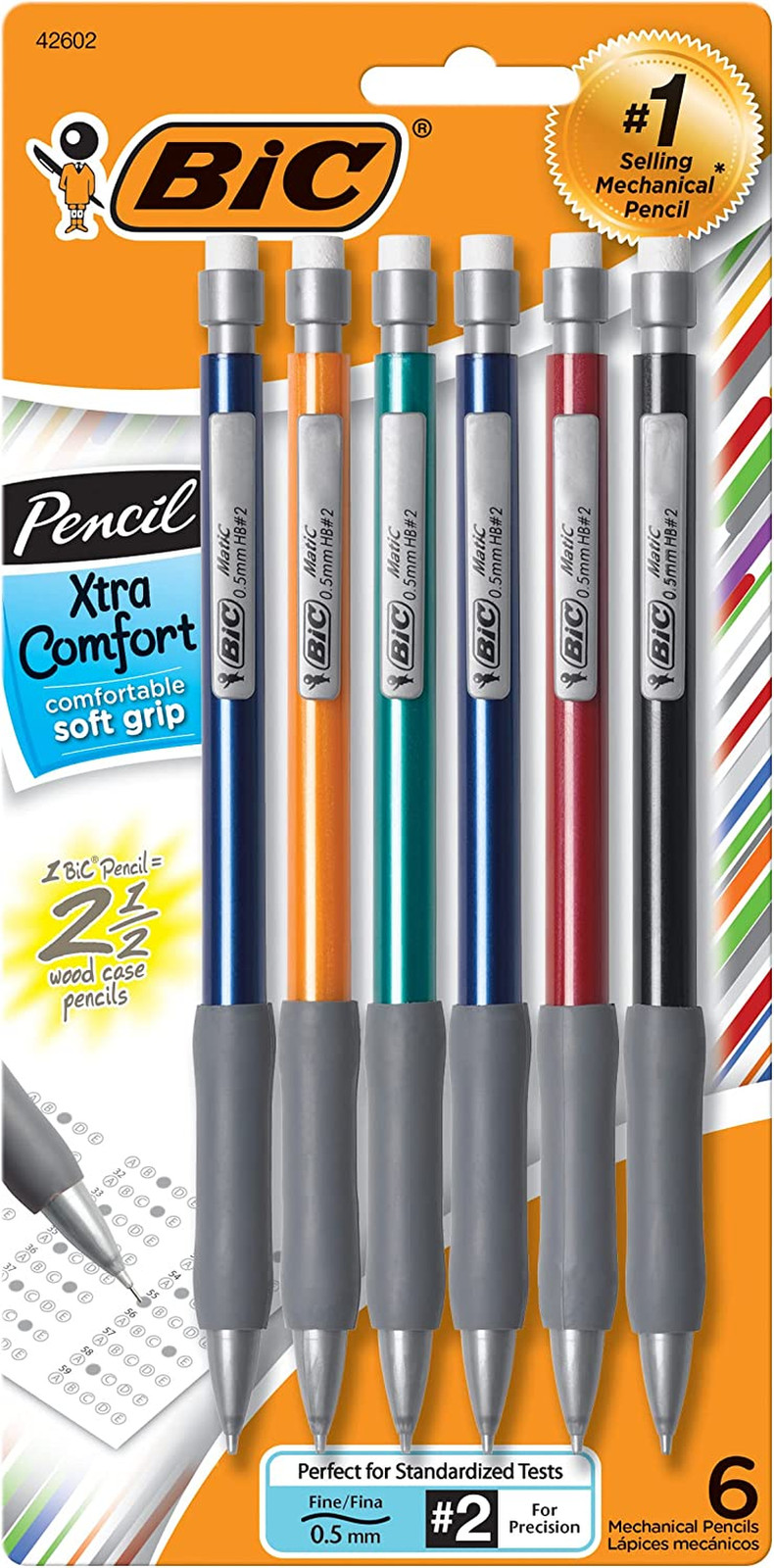 BIC Mechanical Pencil Xtra Comfort, 0.5 Mm, Assorted Barrel (BICMPFGP61), 6 Coun BIC Mechanical Pencil Xtra Comfort, 0.5 Mm, Assorted Barrel (BICMPFGP61), 6 Coun
