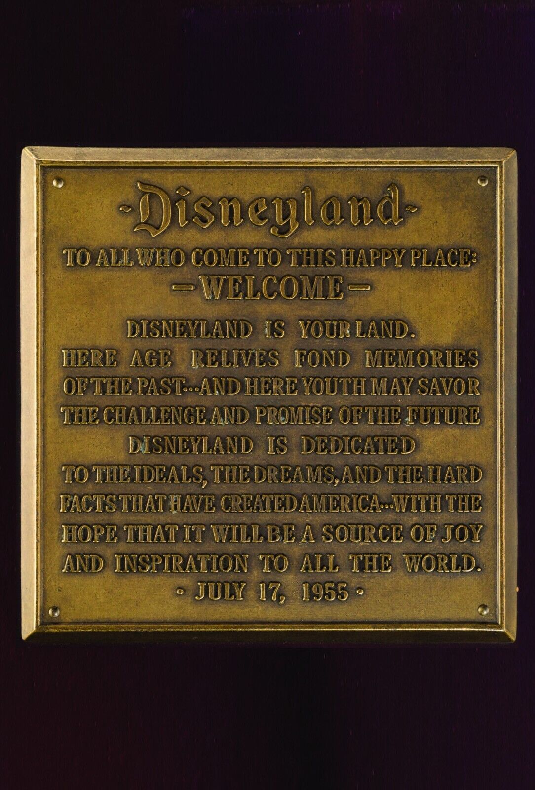 Disneyland Entrance Welcome Plaque Print Poster 