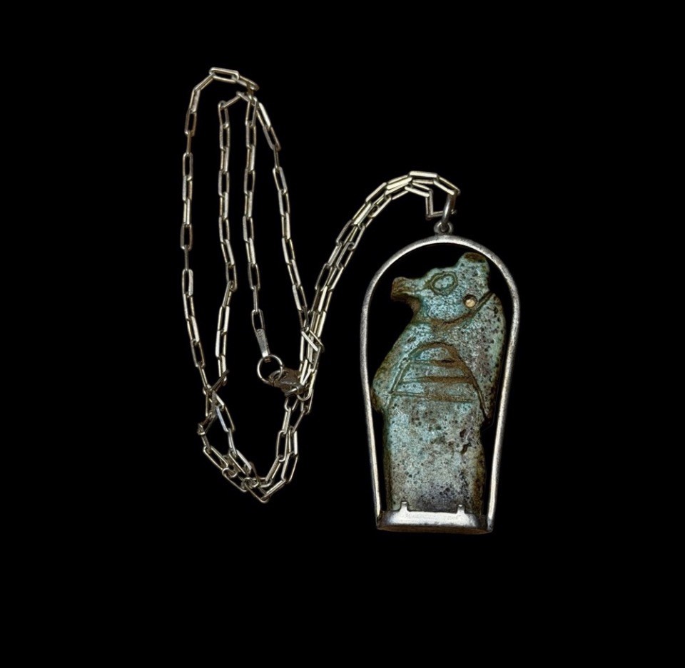 Authentic Antique Old Talisman Pendant Faience Amulet Figurine, Ancient Egyptian Authentic Antique Old Talisman Pendant Faience Amulet Figurine, Ancient Egyptian