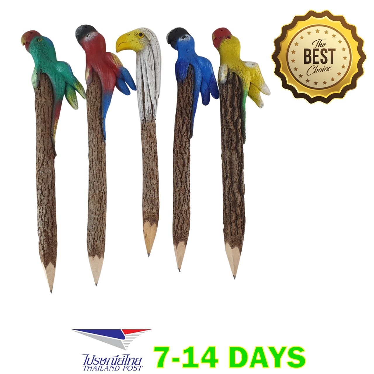 5 Pcs Cute Wood Carved Bird Parrot Animal Pencils Creative School Office Supplie