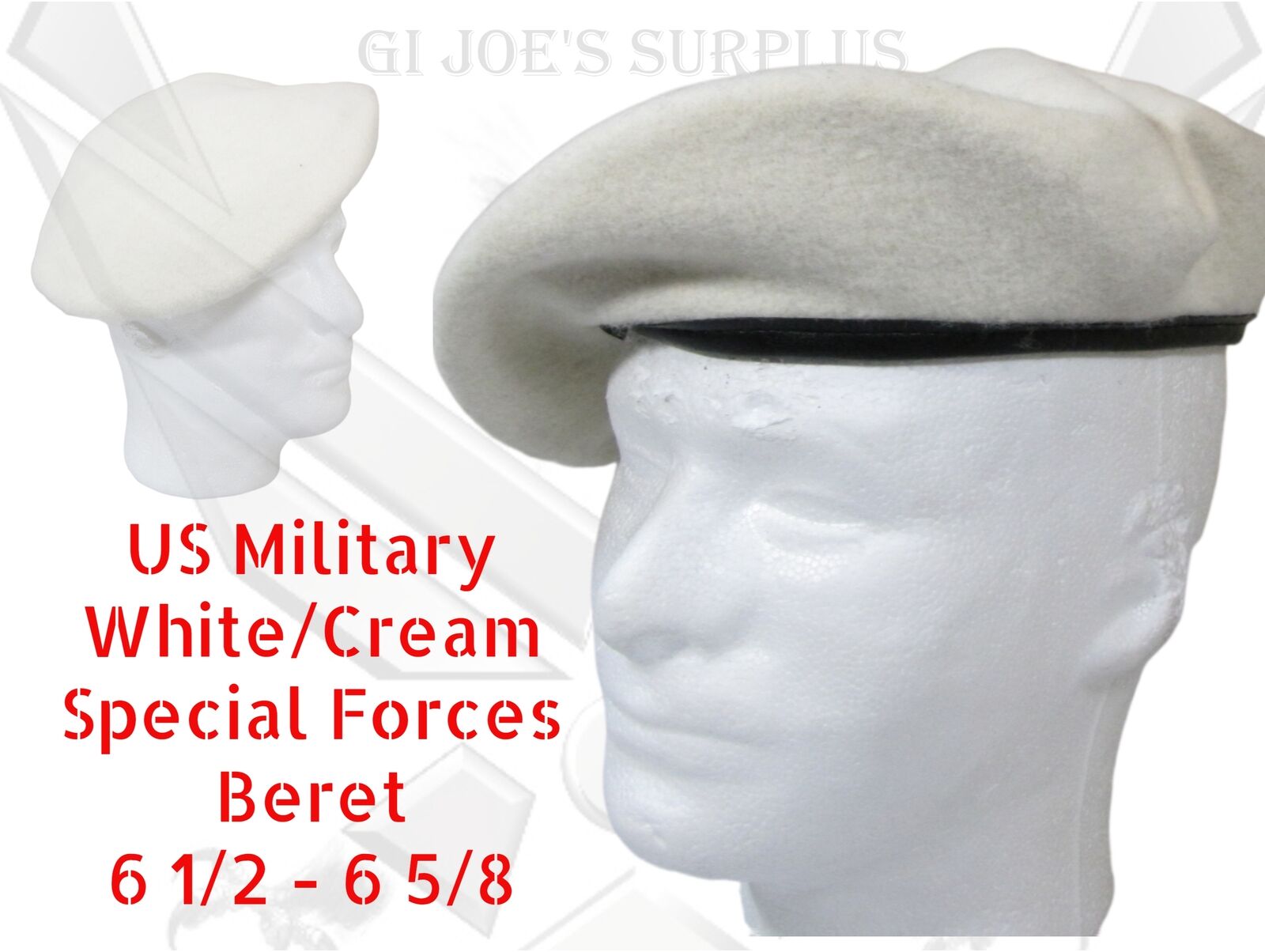 New Vintage Military US Company White/Cream Military Beret 6 1/2-5/8 AJC