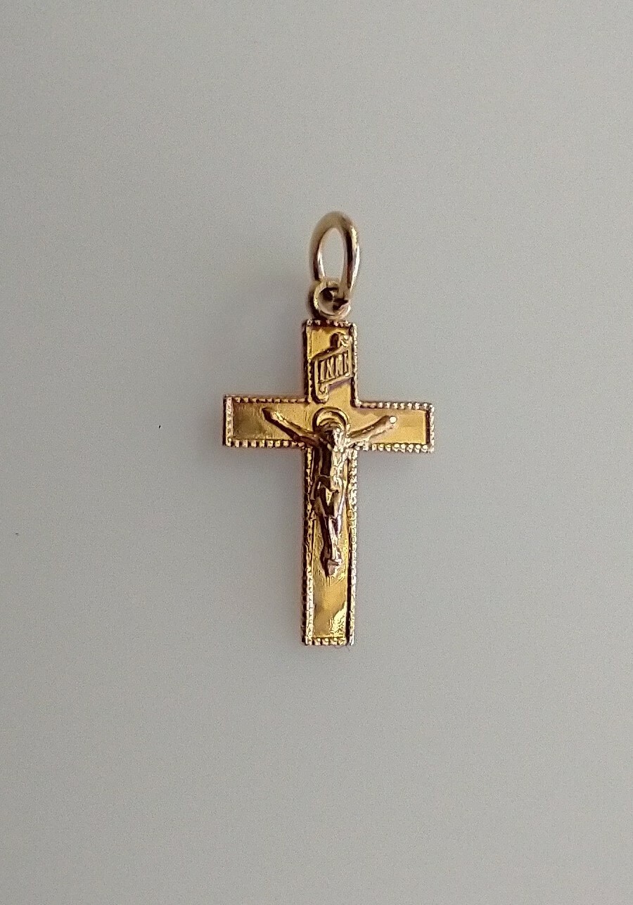 Catholic Vintage Very Very Tiny Small 14k Gold Crucifix Cross Religious Medal Catholic Vintage Very Very Tiny Small 14k Gold Crucifix Cross Religious Medal