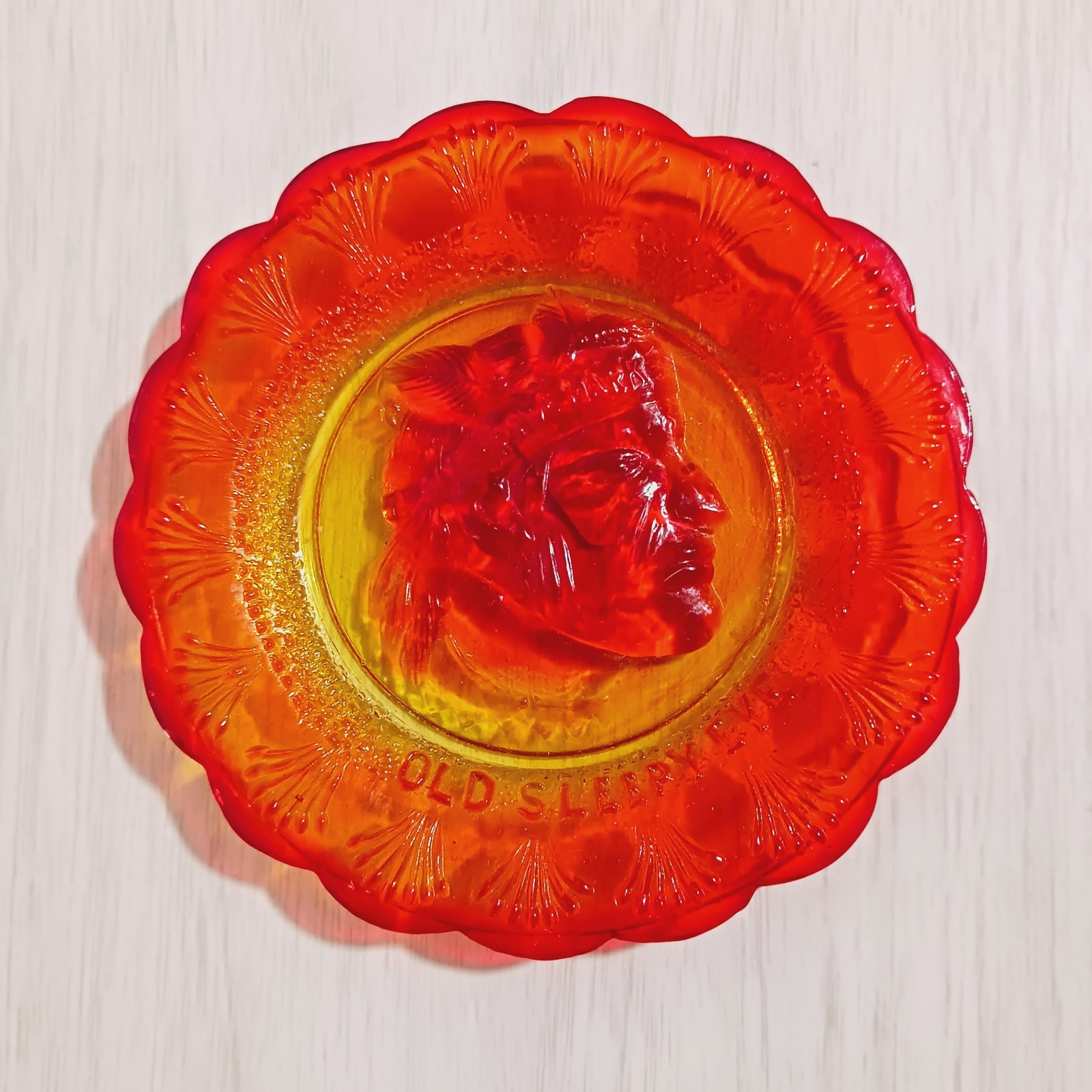 Vintage amberina cadmium glass Old Sleepy Eye plate souvinier MN