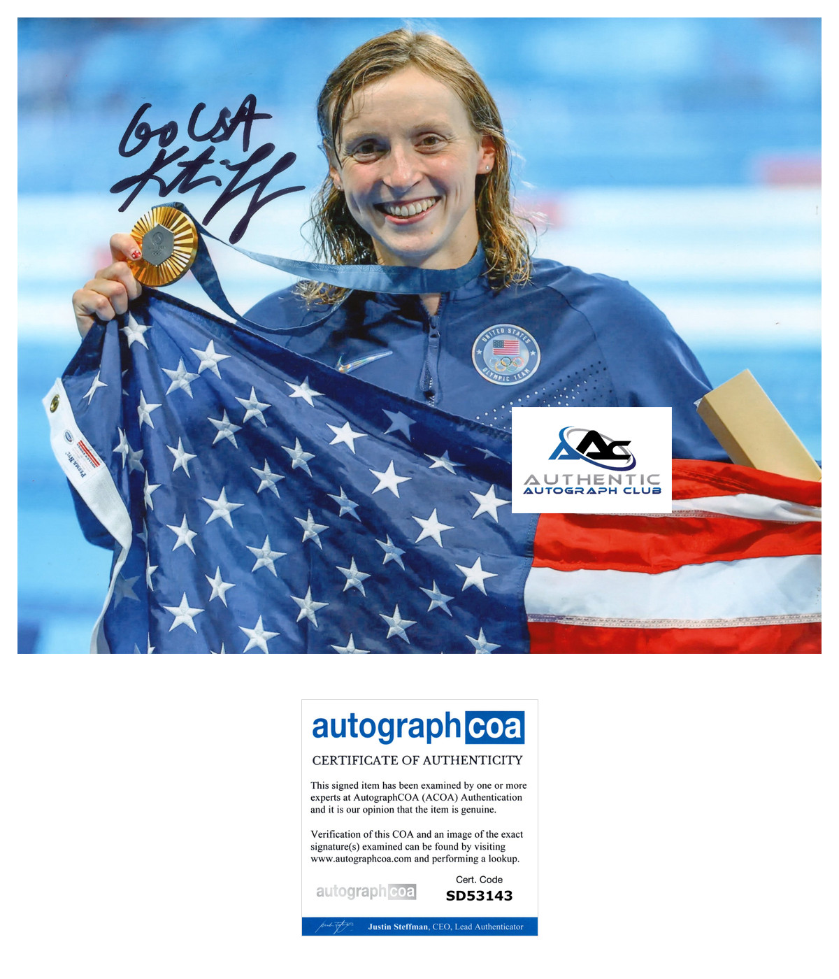 KATIE LEDECKY AUTOGRAPH SIGNED 8X10 PHOTO US WOMENS OLYMPIC SWIMMER ACOA KATIE LEDECKY AUTOGRAPH SIGNED 8X10 PHOTO US WOMENS OLYMPIC SWIMMER ACOA