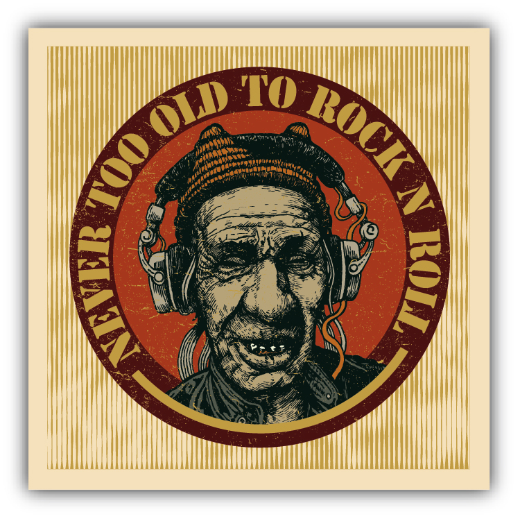 Never Too Old To Rock\'n\'Roll Car Bumper Sticker Decal 5\'\' x 5\'\'