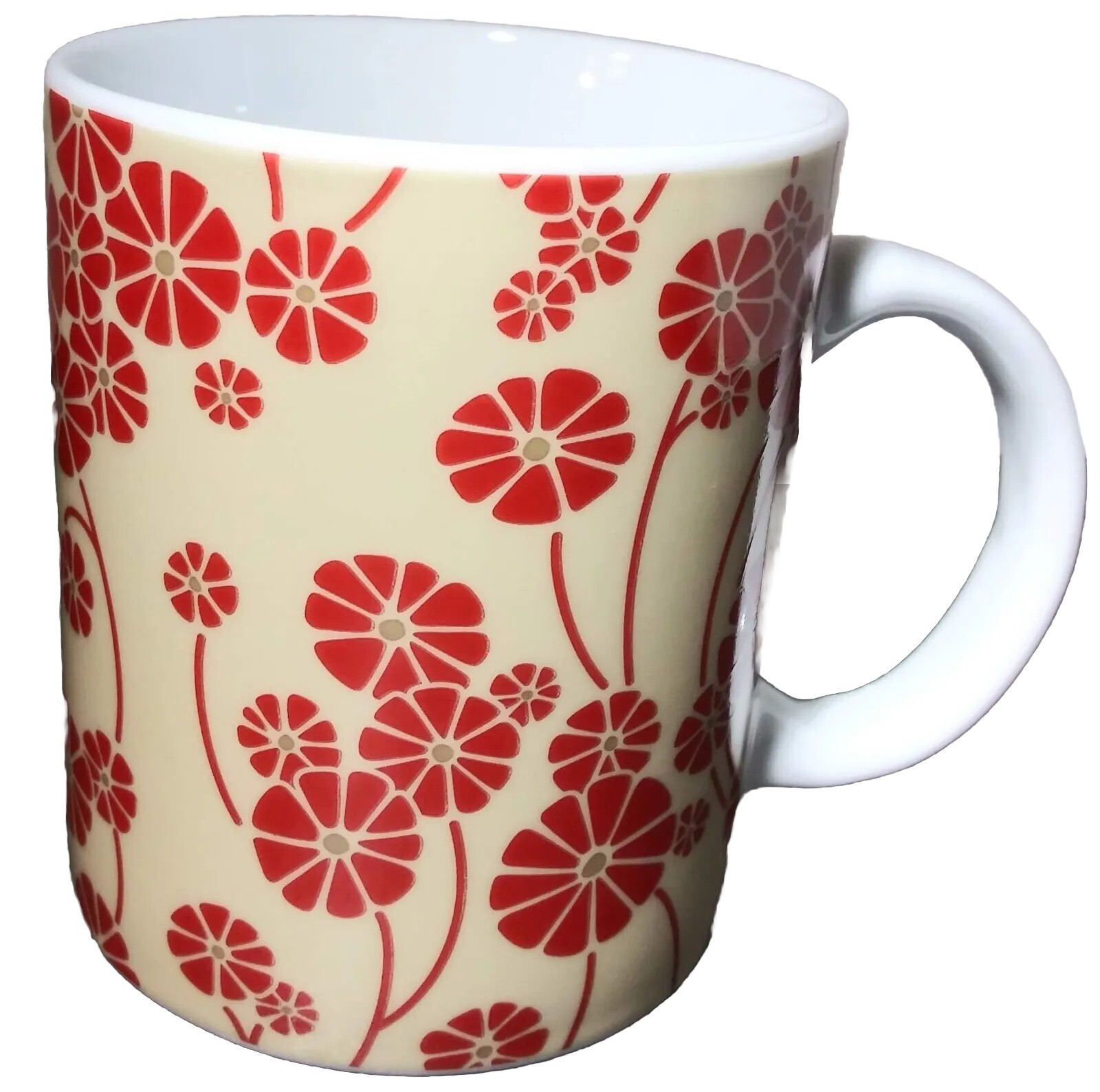 Asian Living Brand Beige With Red Floral Design Coffee Mug 16 fl oz Tea Cup Asian Living Brand Beige With Red Floral Design Coffee Mug 16 fl oz Tea Cup