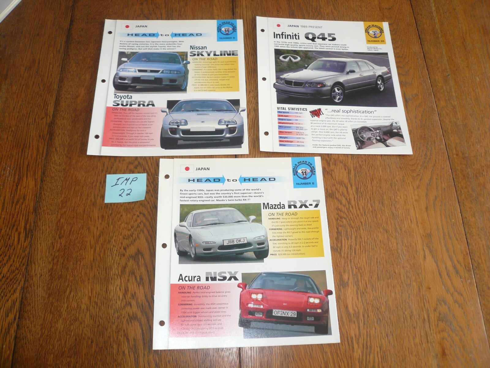 Three From Japan Hot Cars UNIQUE IMP BROCHURES - IMP 22 - Nissan Mazda Infiniti