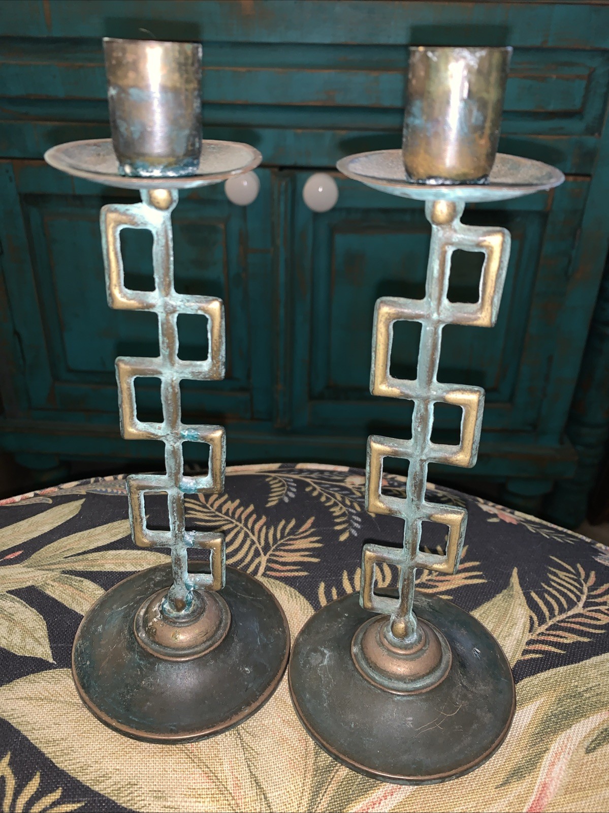 Pair of vintage/antique brass candle holders candle sticks . Art Deco.