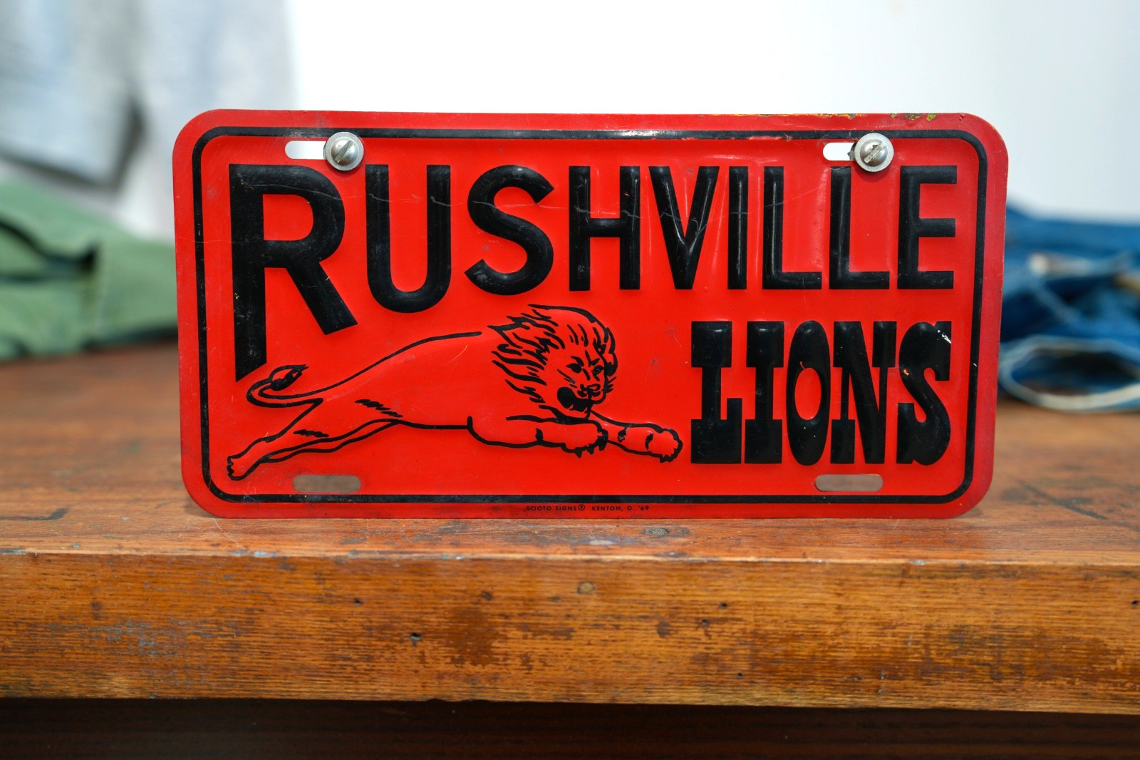 Vintage 1960s Booster License Plate Topper Sign Scioto Rushville Indiana Lions Vintage 1960s Booster License Plate Topper Sign Scioto Rushville Indiana Lions