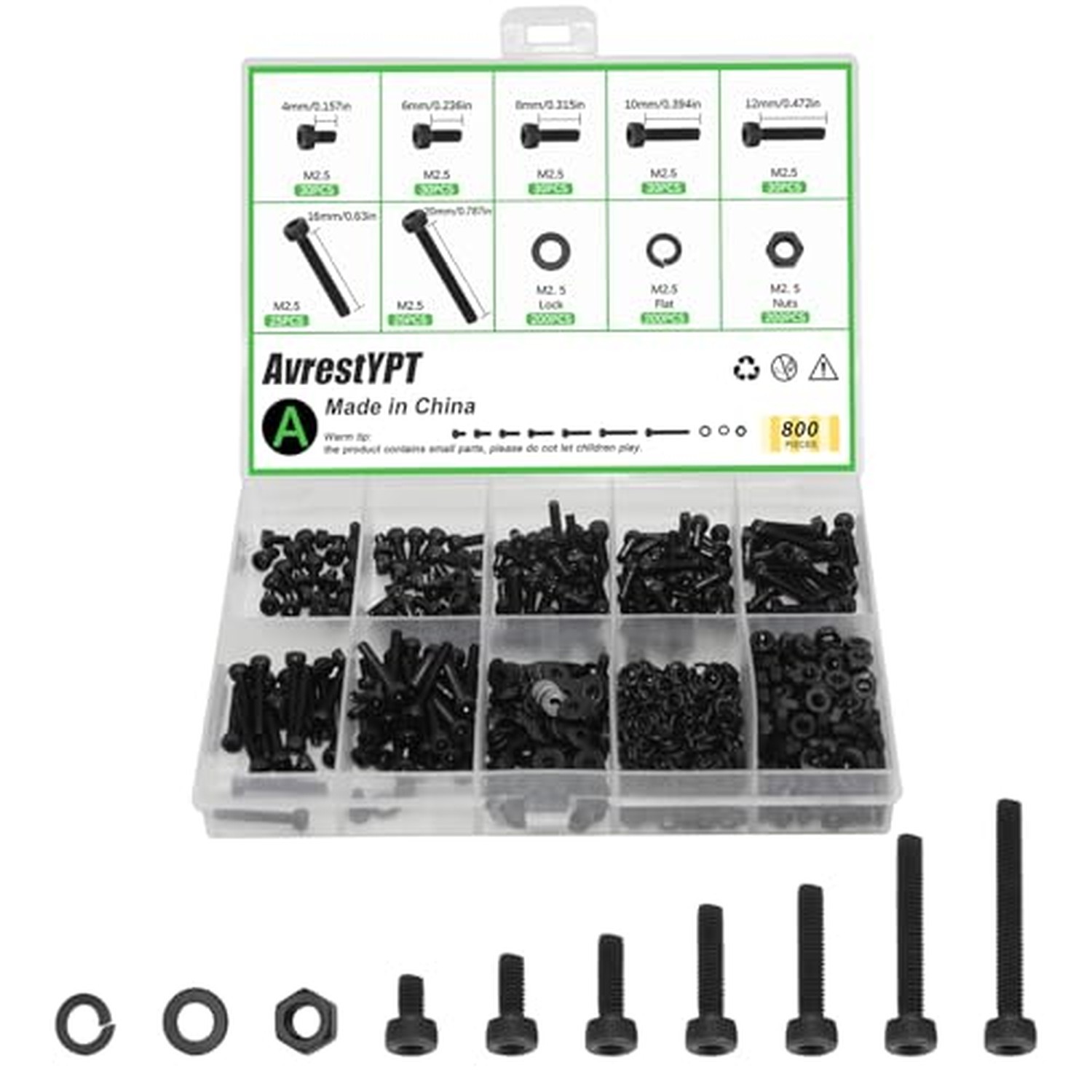 800 Pcs M2.5 x 4mm/6mm/8mm/10mm/12mm/16mm/20mm Socket Head Screws M2.5 Long S... 800 Pcs M2.5 x 4mm/6mm/8mm/10mm/12mm/16mm/20mm Socket Head Screws M2.5 Long S...