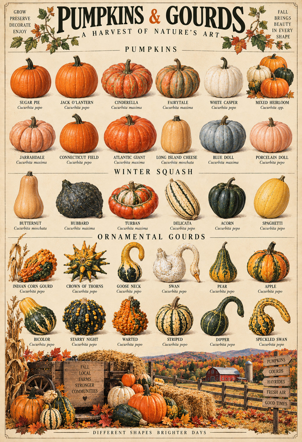 Pumpkins & Gourds Vintage Botanical Identification Chart Fall Poster 13x19 Pumpkins & Gourds Vintage Botanical Identification Chart Fall Poster 13x19