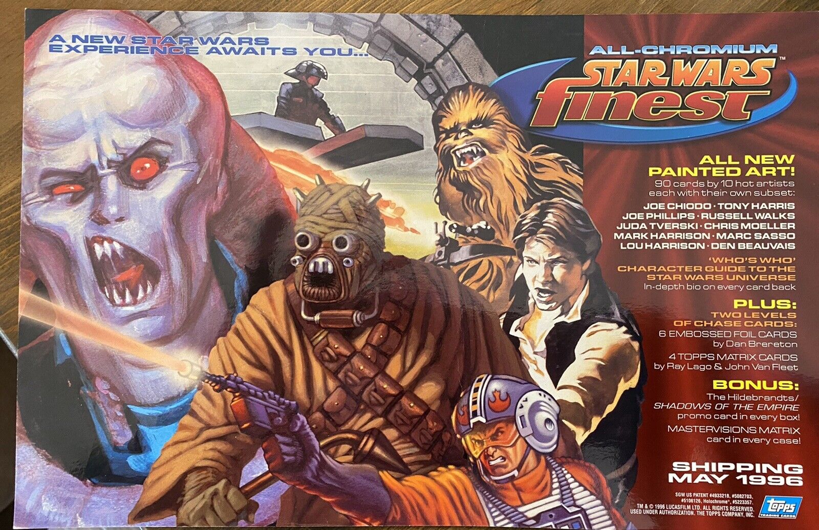 1996 Topps Star Wars Finest All-Chromium Promo Sheet-Luke,Han, & Chewie