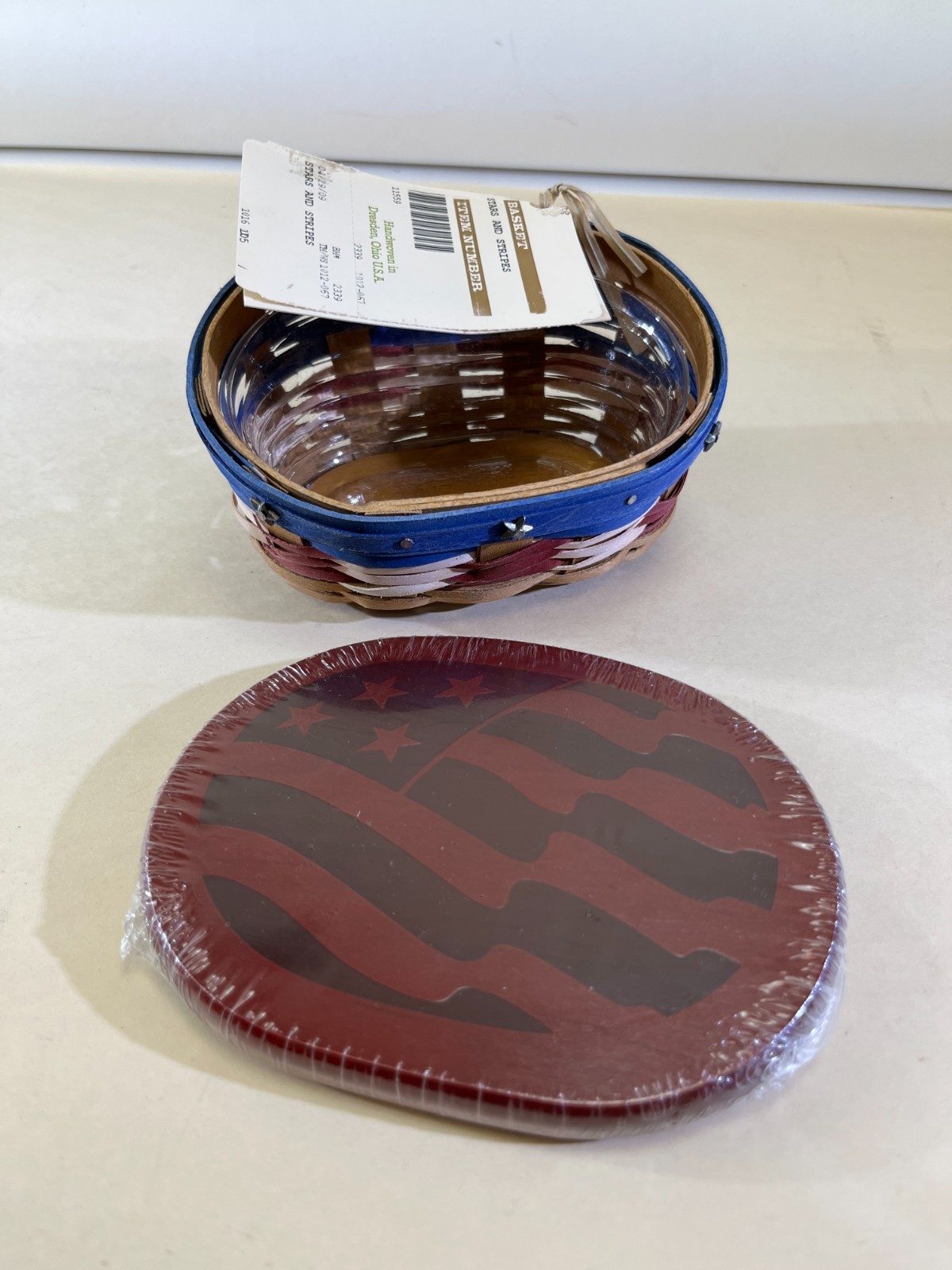 Longaberger Basket w Lid 2002 American Celebration Stars & Stripes Red New DS51