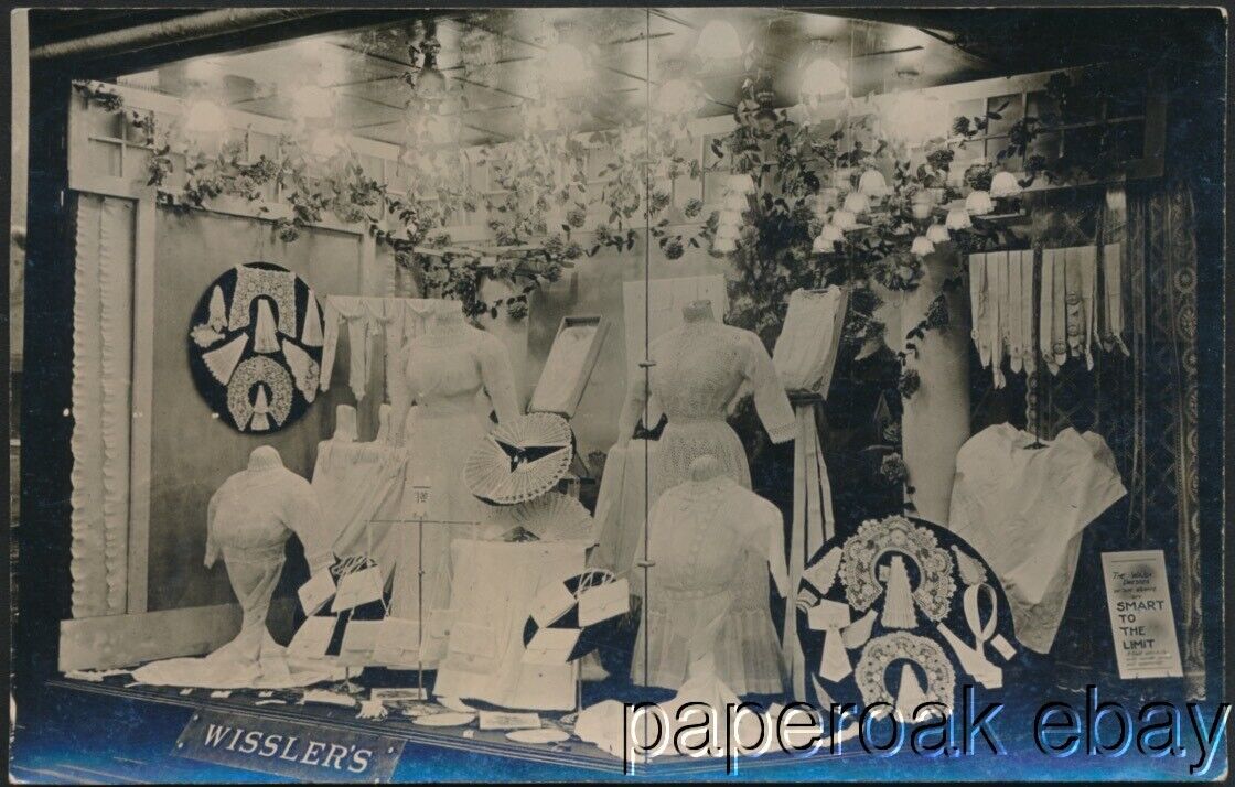 ca1915 Store Window Wissler\'s Dry Goods Store Bellefontaine, Ohio Photo Postcard