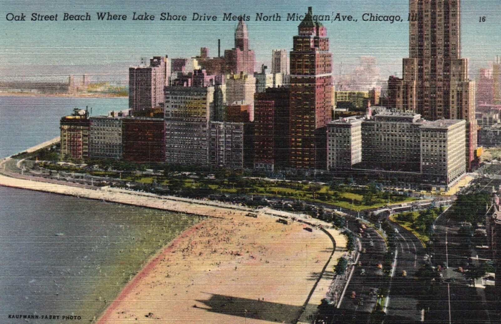 Postcard IL Chicago Illinois Oak Street Beach Air View Linen Vintage PC G3014