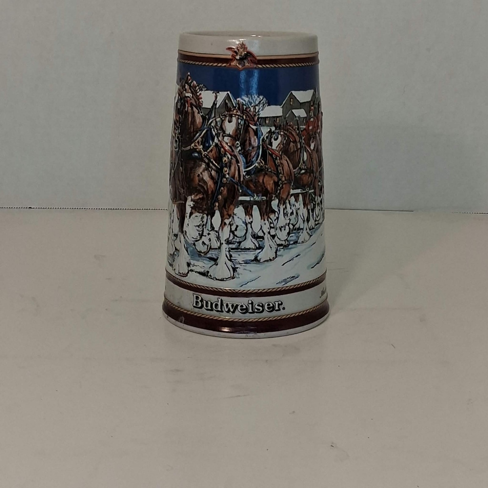 Vintage 1989 Budweiser Holiday Beer Stein Clydesdales Winter Evening Ceramarte Vintage 1989 Budweiser Holiday Beer Stein Clydesdales Winter Evening Ceramarte