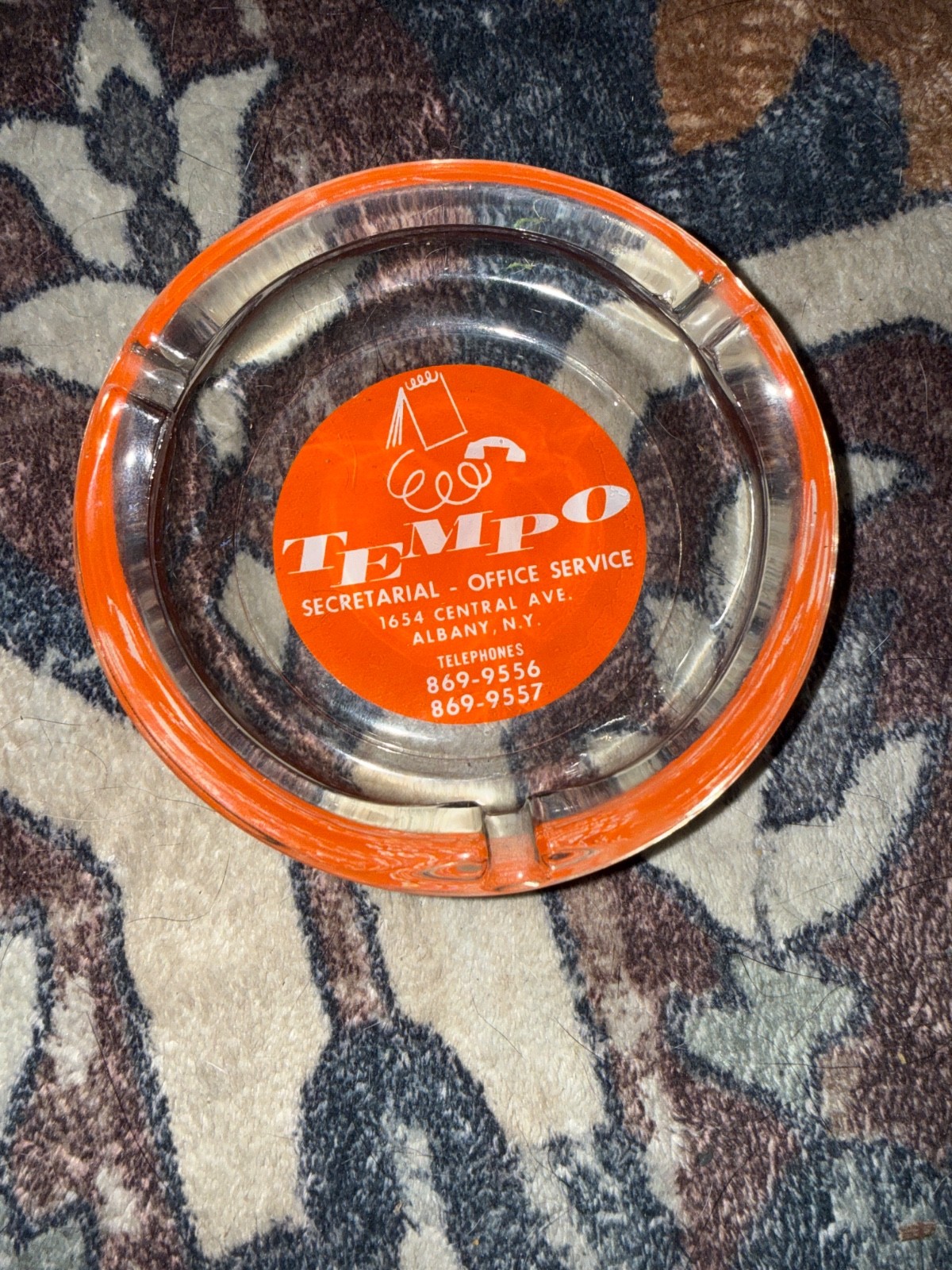 Vintage Tempo Secretarial Office Service Advertising Glass Ashtray Albany NY Ret Vintage Tempo Secretarial Office Service Advertising Glass Ashtray Albany NY Ret