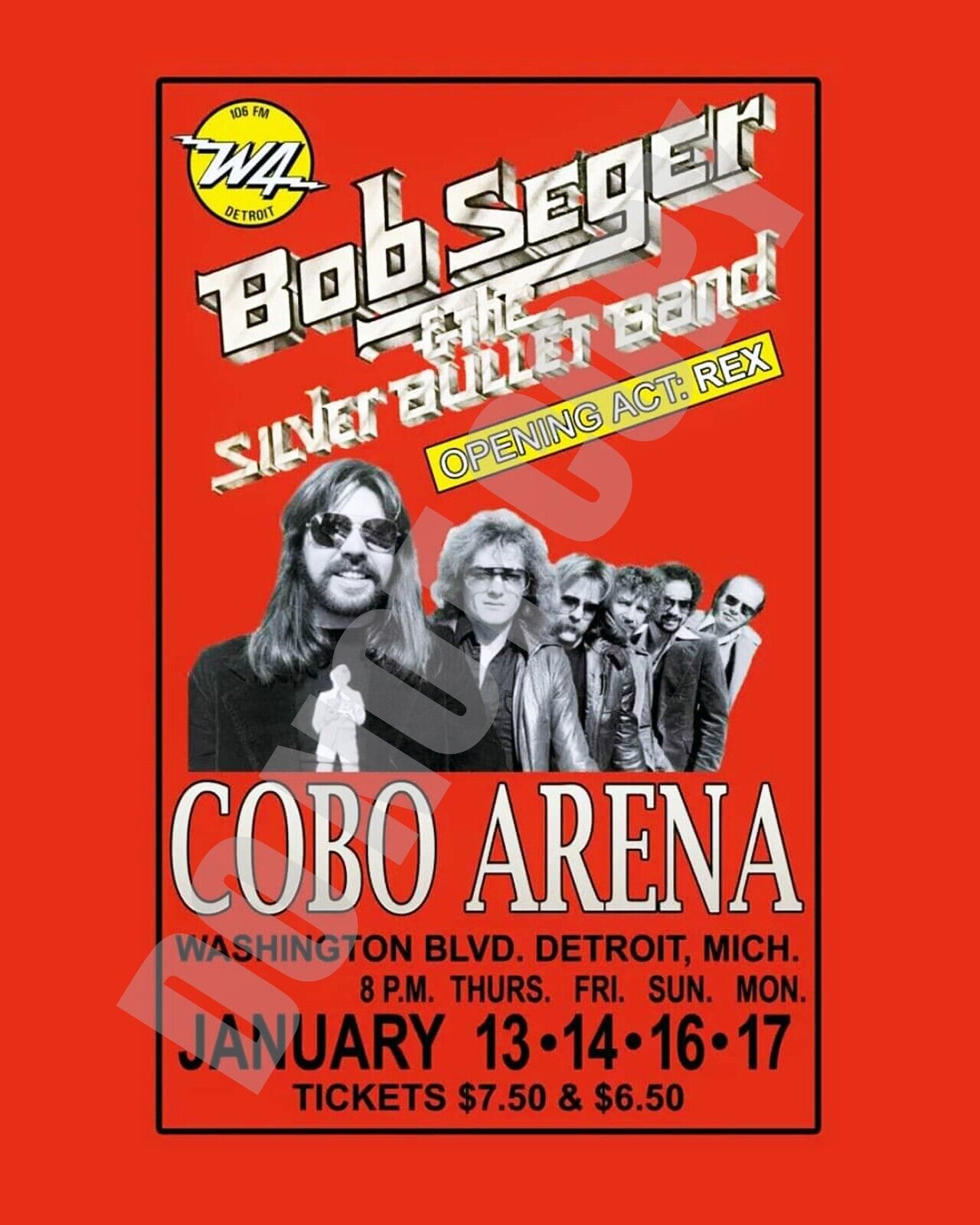 Bob Seger Silver Bullet Band Rex Concert Cobo Hall Detroit W4 Radio 8x10 Photo