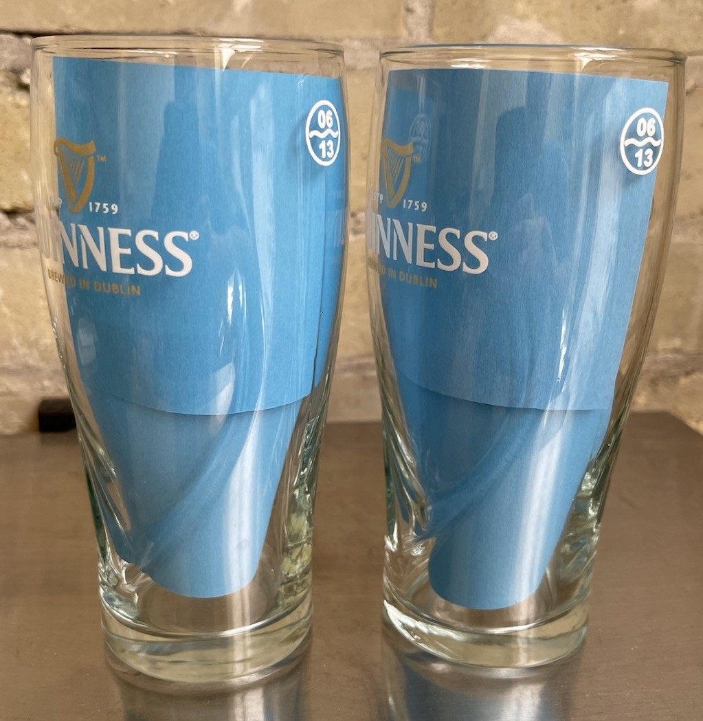 Pair: Guinness Beer Glasses Official PINT Certification Stamp Mark Gravity Glass Pair: Guinness Beer Glasses Official PINT Certification Stamp Mark Gravity Glass