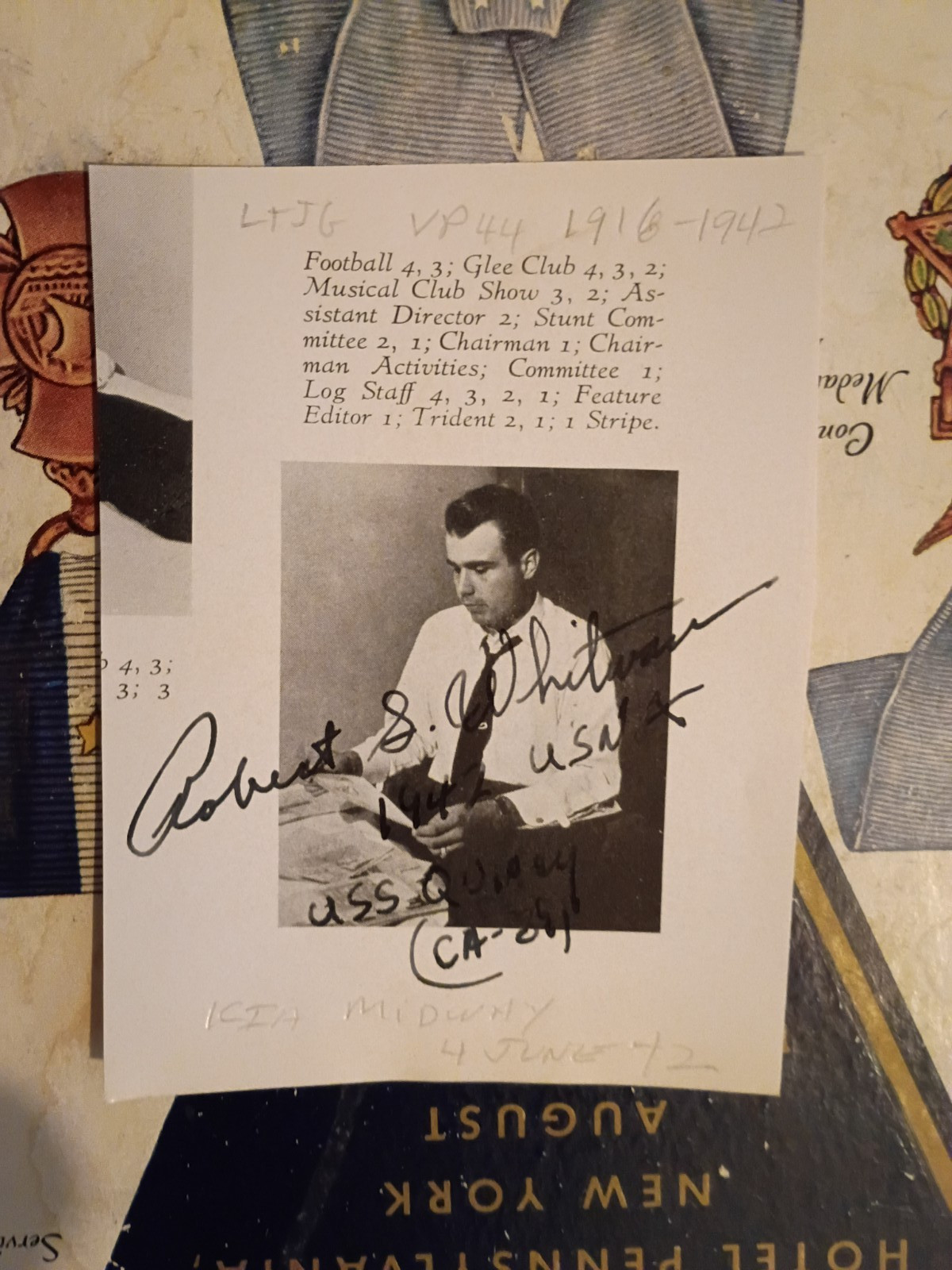 Lt. (jg) ROBERT S. WHITMAN VP-44 KIA Battle of Midway Signed \'39 USNA Small Pic