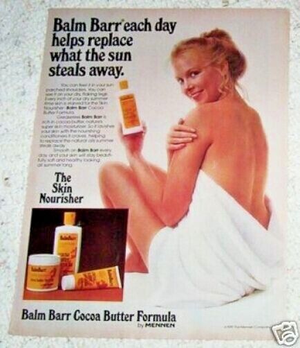 1981 print ad page - Balm Barr Cocoa Butter SEXY body GIRL in towel Advertising