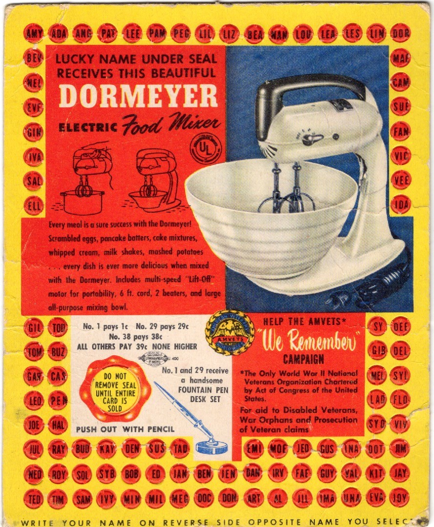 Vintage 1940\'s DORMEYER Food Mixer Advertising Name Punch Card UnPunched. Vintage 1940\'s DORMEYER Food Mixer Advertising Name Punch Card UnPunched.