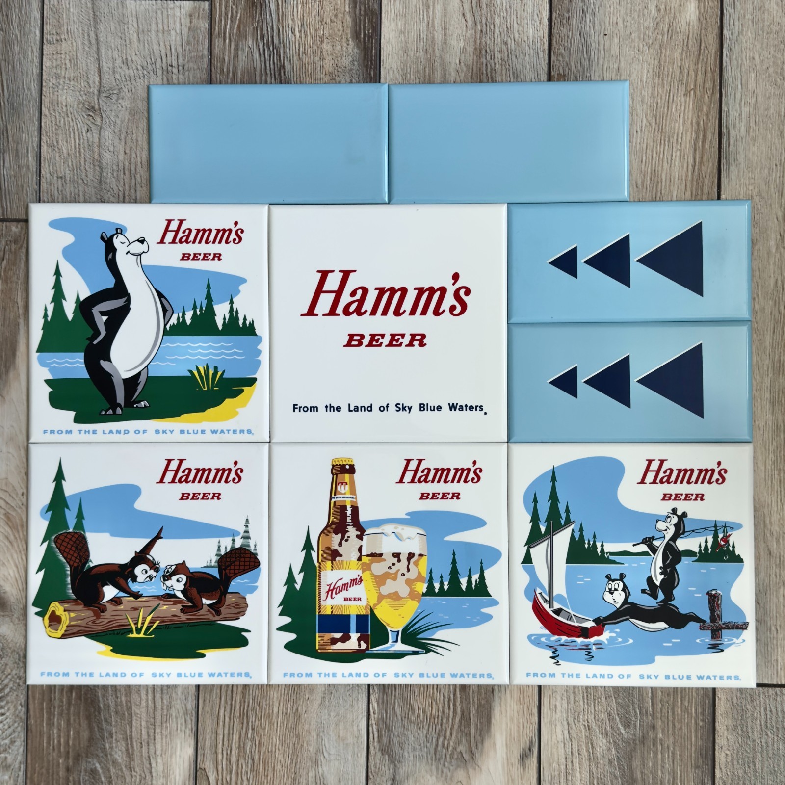 Vintage 1960\'s Hamm\'s Beer Lakeside Plastics Tiles Complete Full Set 9 PC w/Box Vintage 1960\'s Hamm\'s Beer Lakeside Plastics Tiles Complete Full Set 9 PC w/Box