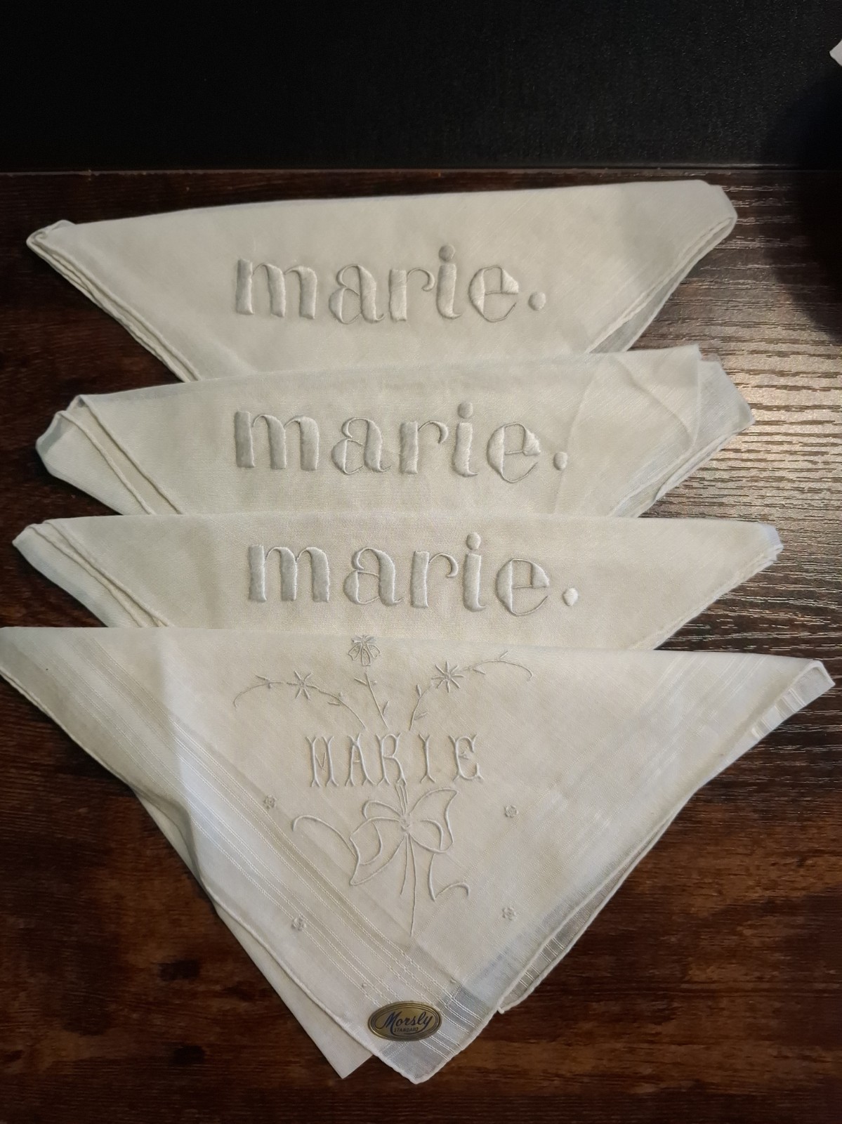 4 Vintage White Linen MONOGRAMMED 4 Vintage White Linen MONOGRAMMED