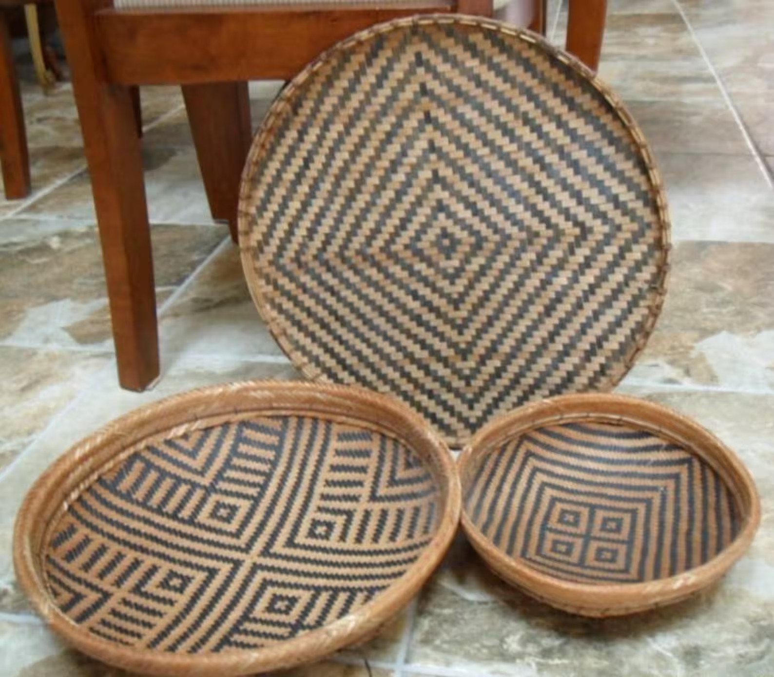 Antique 19th Century Canadian First Nations Weaved Basket Set of Three Antique 19th Century Canadian First Nations Weaved Basket Set of Three