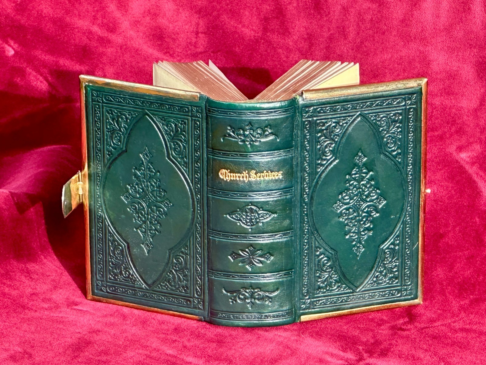 Bible Antique Book Common Prayer Green Verdigris Leather Brass Clasp & c1871 Bible Antique Book Common Prayer Green Verdigris Leather Brass Clasp & c1871
