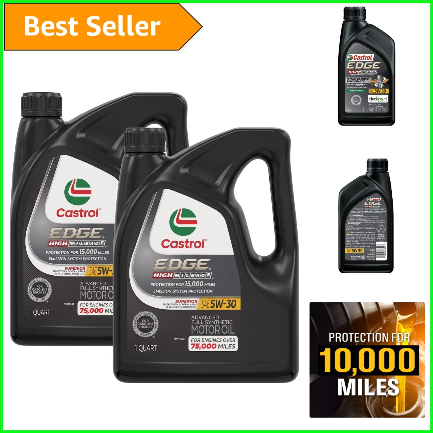 Edge High Mileage 5W-30 Full Synthetic Motor Oil - 2 Quart Pack for Peak Perf...