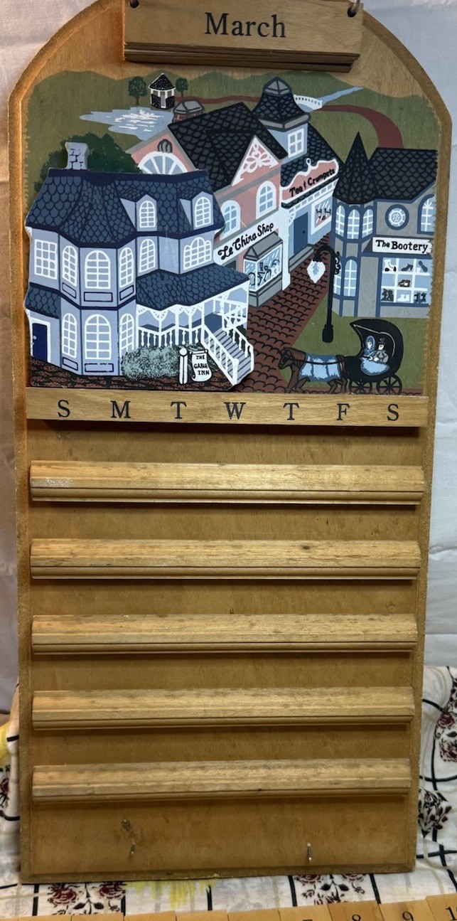 Vintage Wooden Perpetual Wall Calendar Victorian Village Folk Art Complete Set Vintage Wooden Perpetual Wall Calendar Victorian Village Folk Art Complete Set