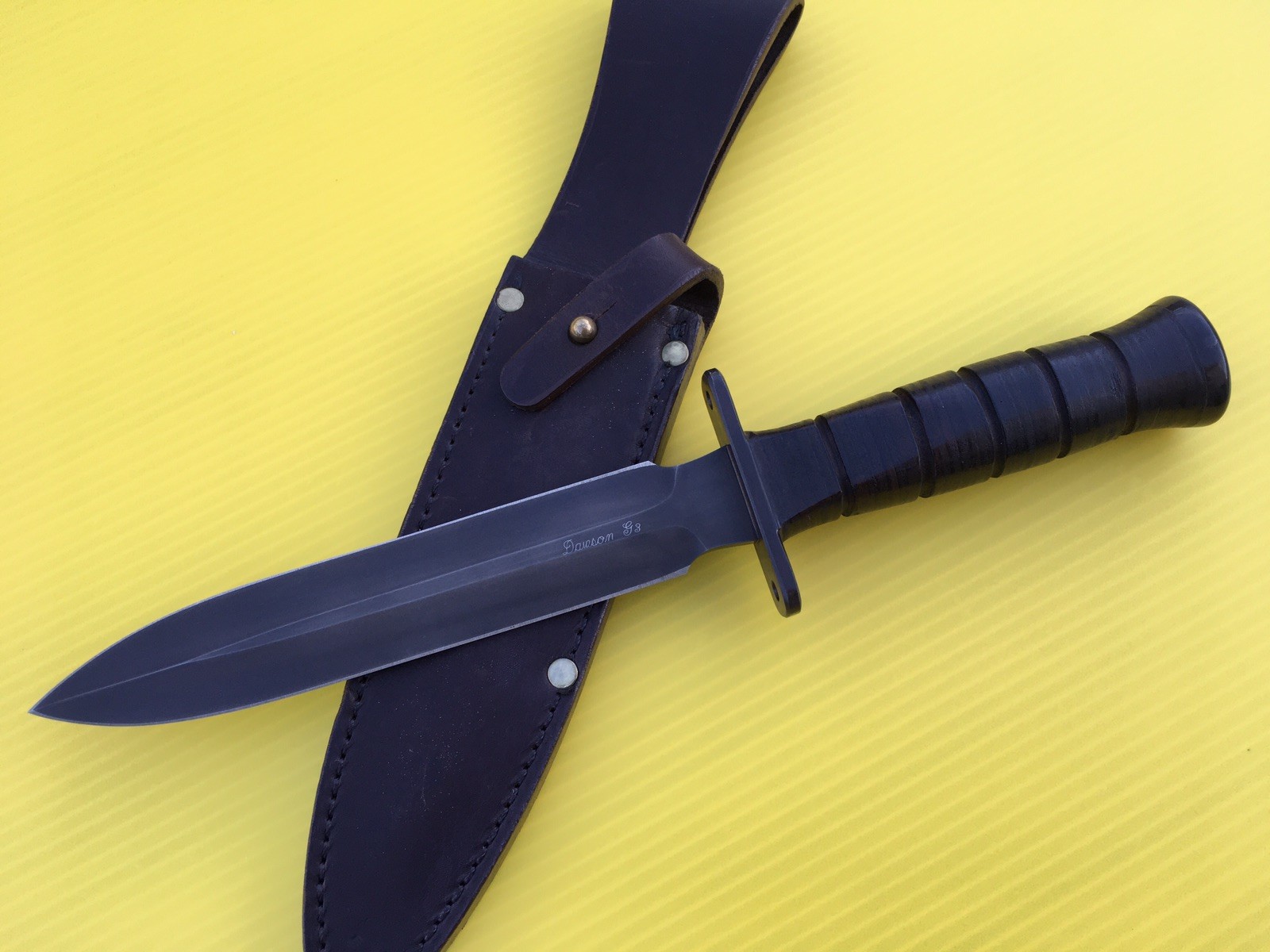 DAWSON G3 CUSTOM MADE DAGGER TRENCH FIGHTING KNIFE LEATHER WASHER HANDLE USA DAWSON G3 CUSTOM MADE DAGGER TRENCH FIGHTING KNIFE LEATHER WASHER HANDLE USA