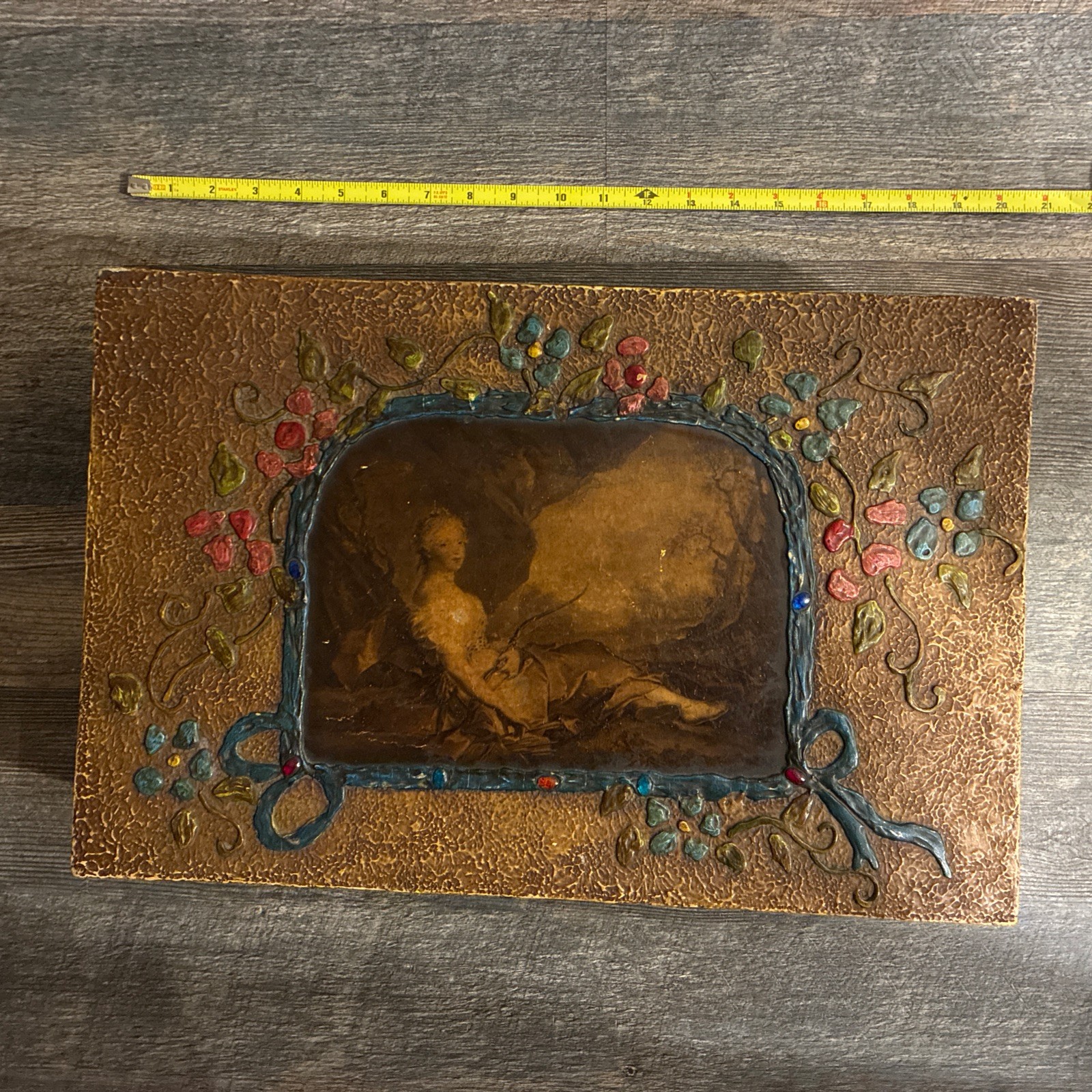 Antique Flemish Art Wood Box with Raised Flower Design Antique Flemish Art Wood Box with Raised Flower Design