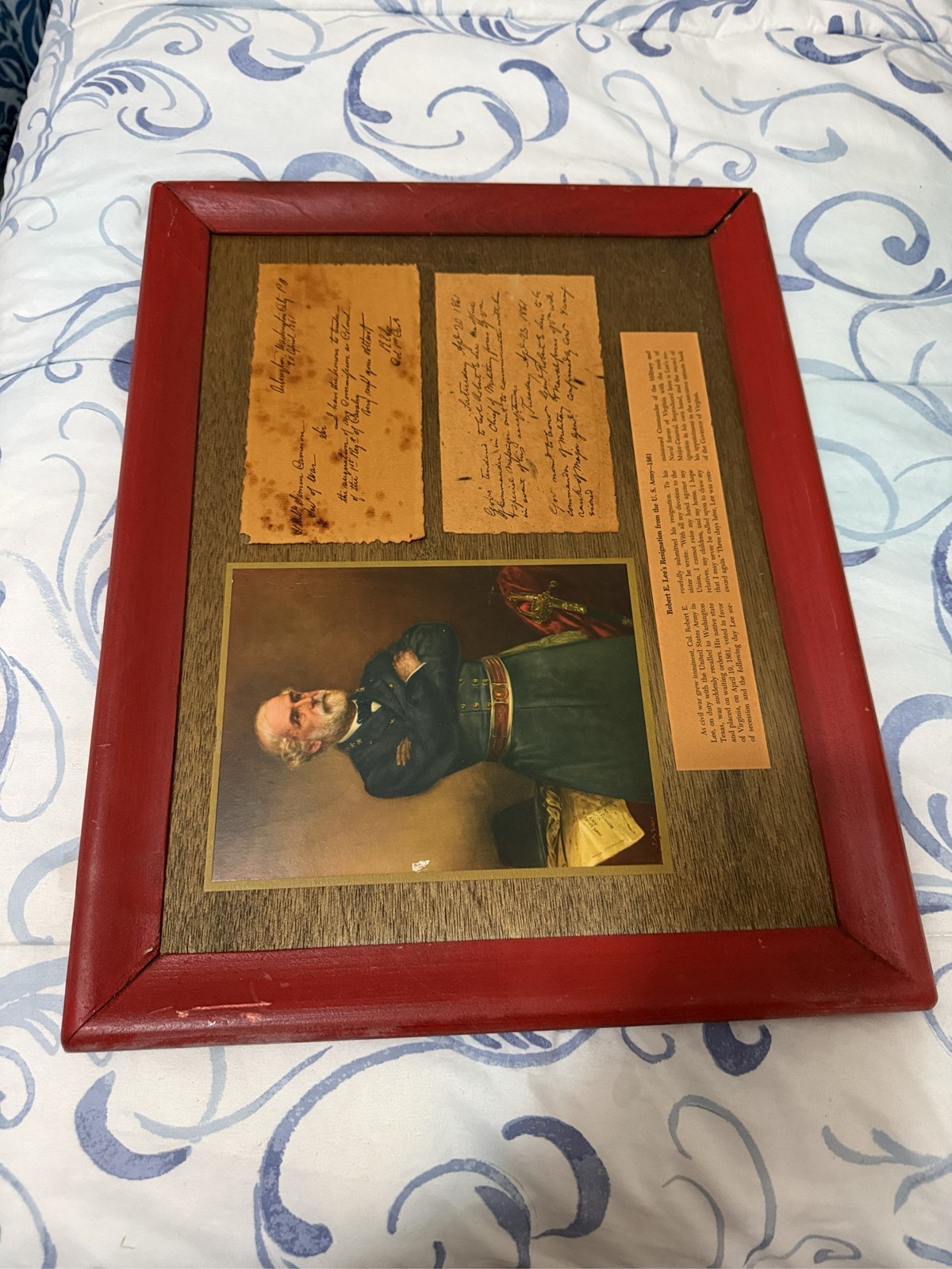 Framed Robert E. Lee Portrait Display with Civil War Documents Framed Robert E. Lee Portrait Display with Civil War Documents