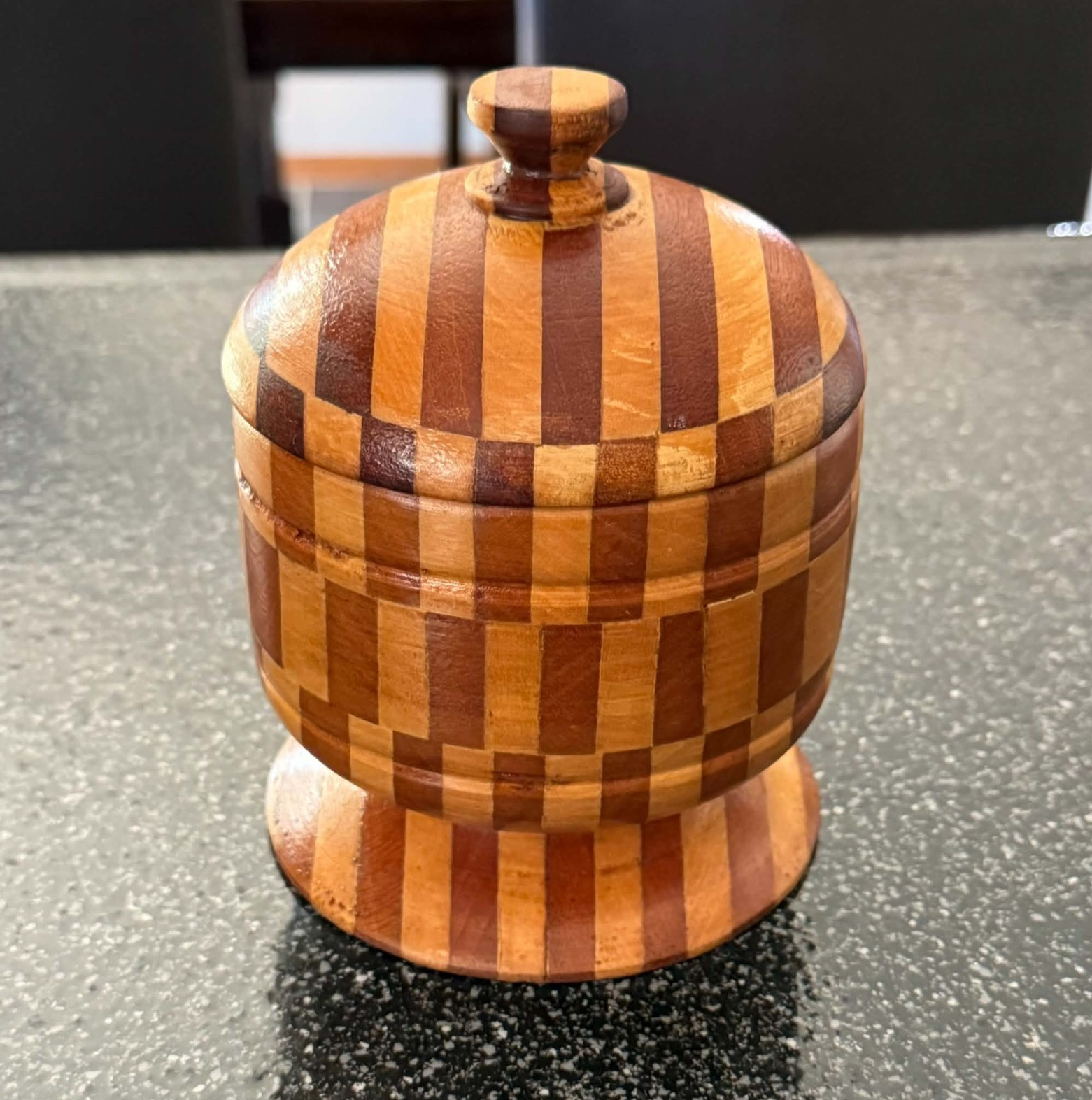 Wood Lidded Jar Hand Turned Segmented Vintage Checkerboard Trinket Box Keepsake Wood Lidded Jar Hand Turned Segmented Vintage Checkerboard Trinket Box Keepsake